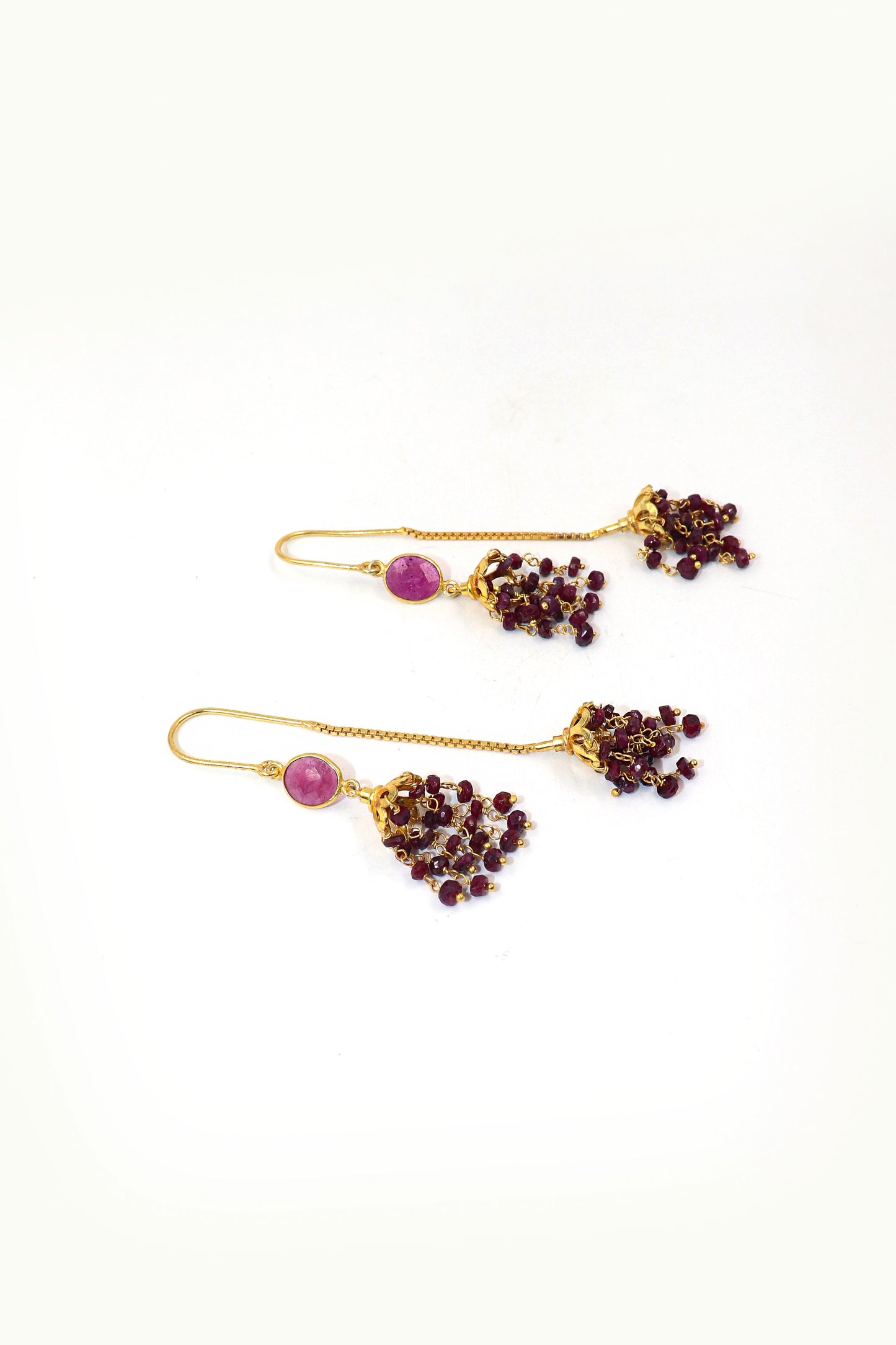 Gold Plated Ruby Beaded Gemstone Dangle Hook Earring Jewelry