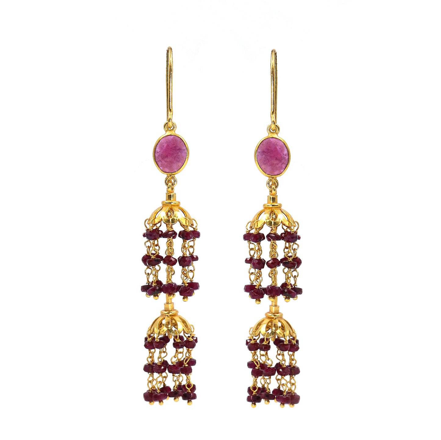 Gold Plated Ruby Beaded Gemstone Dangle Hook Earring Jewelry