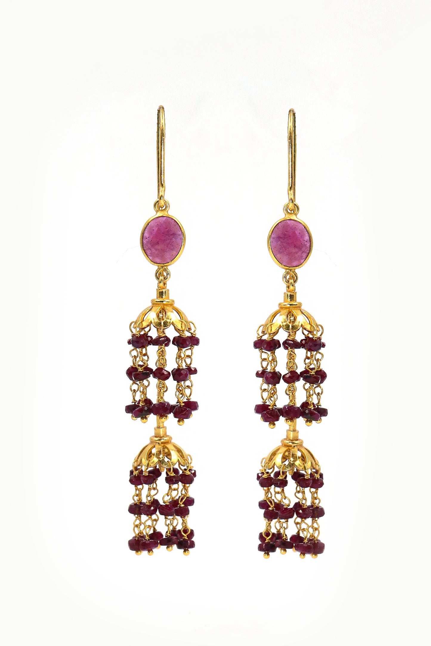 Gold Plated Ruby Beaded Gemstone Dangle Hook Earring Jewelry