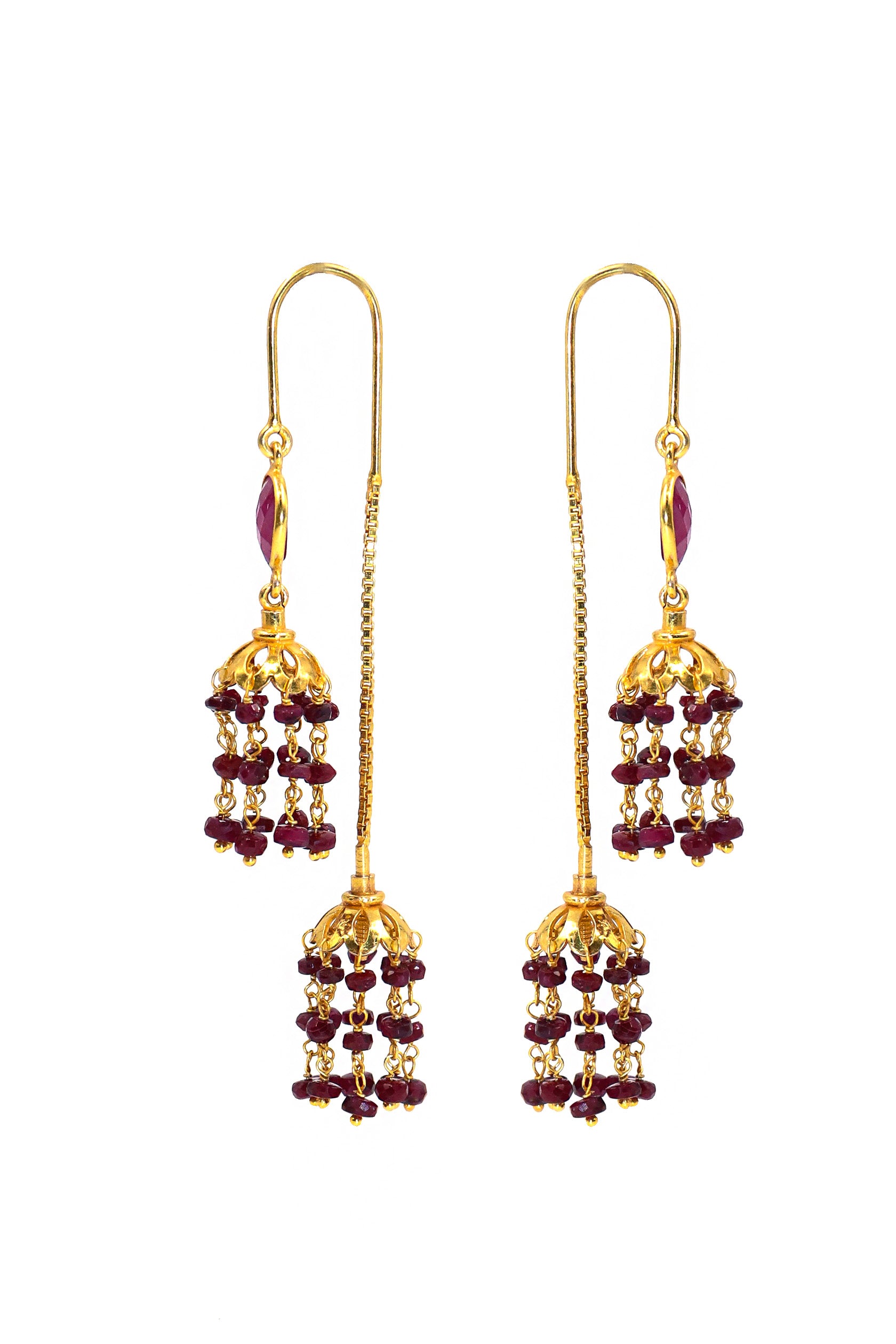 Gold Plated Ruby Beaded Gemstone Dangle Hook Earring Jewelry