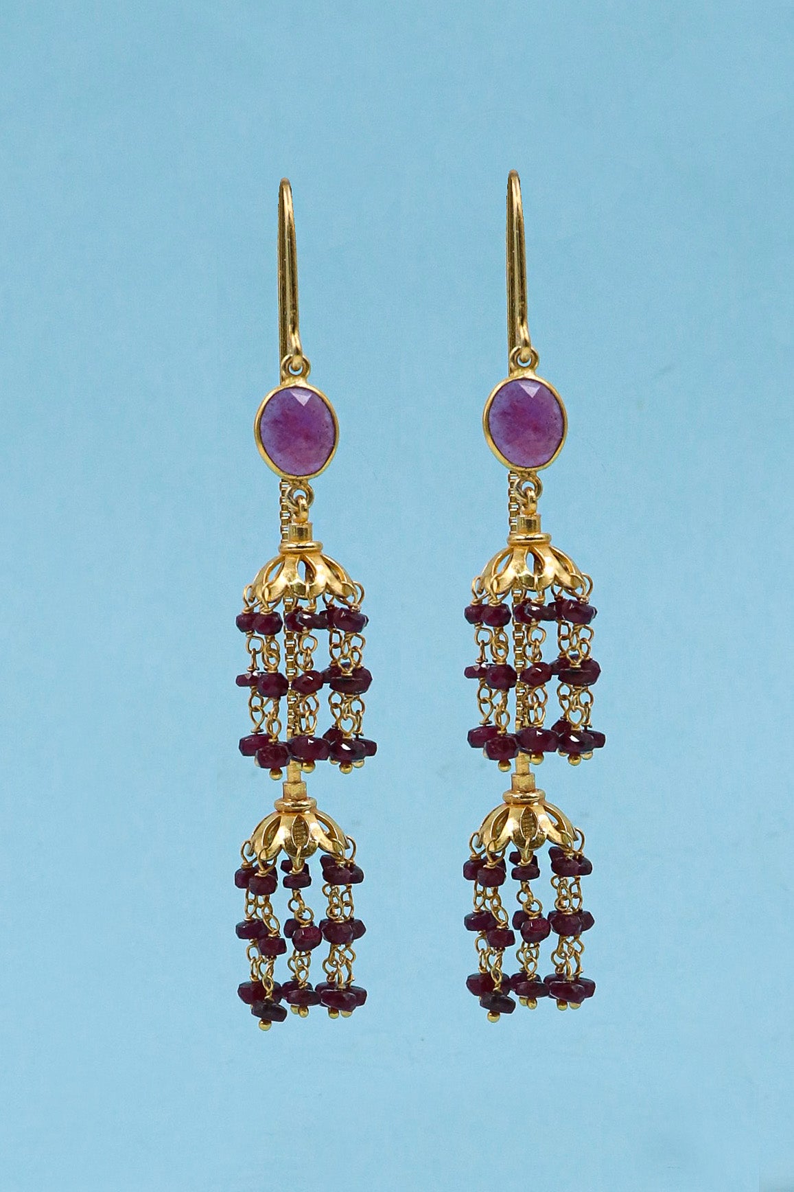 Gold Plated Ruby Beaded Gemstone Dangle Hook Earring Jewelry