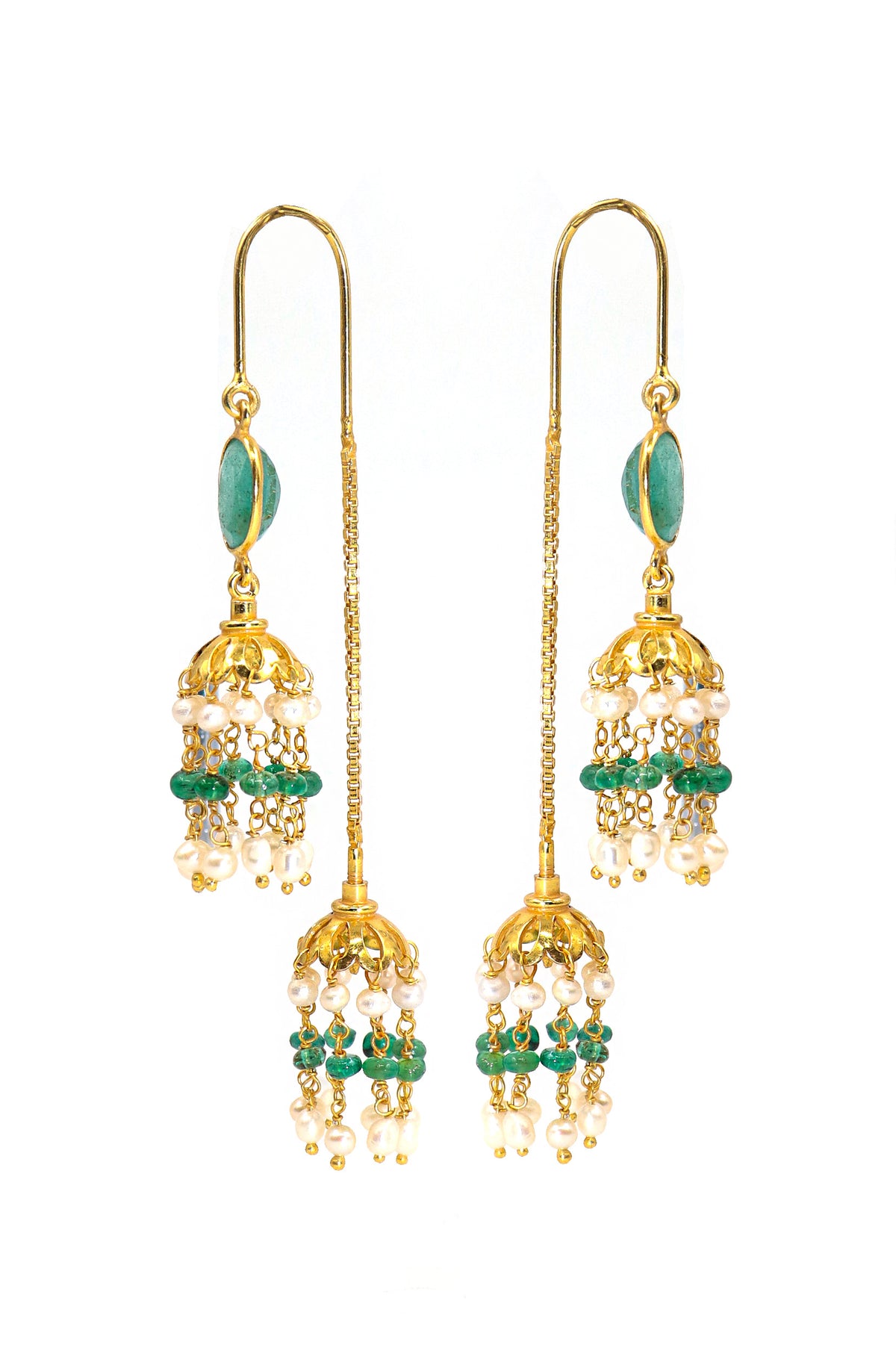 Golden Emerald & Pearl Luminous Earring