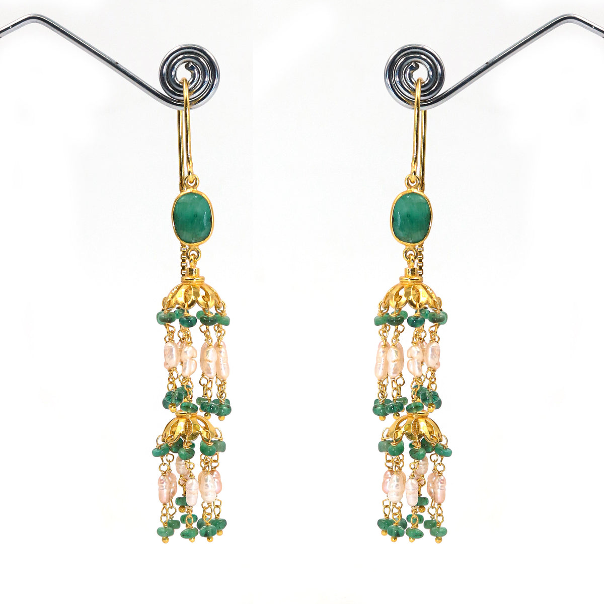 Golden Emerald & Pearl Auric Earring