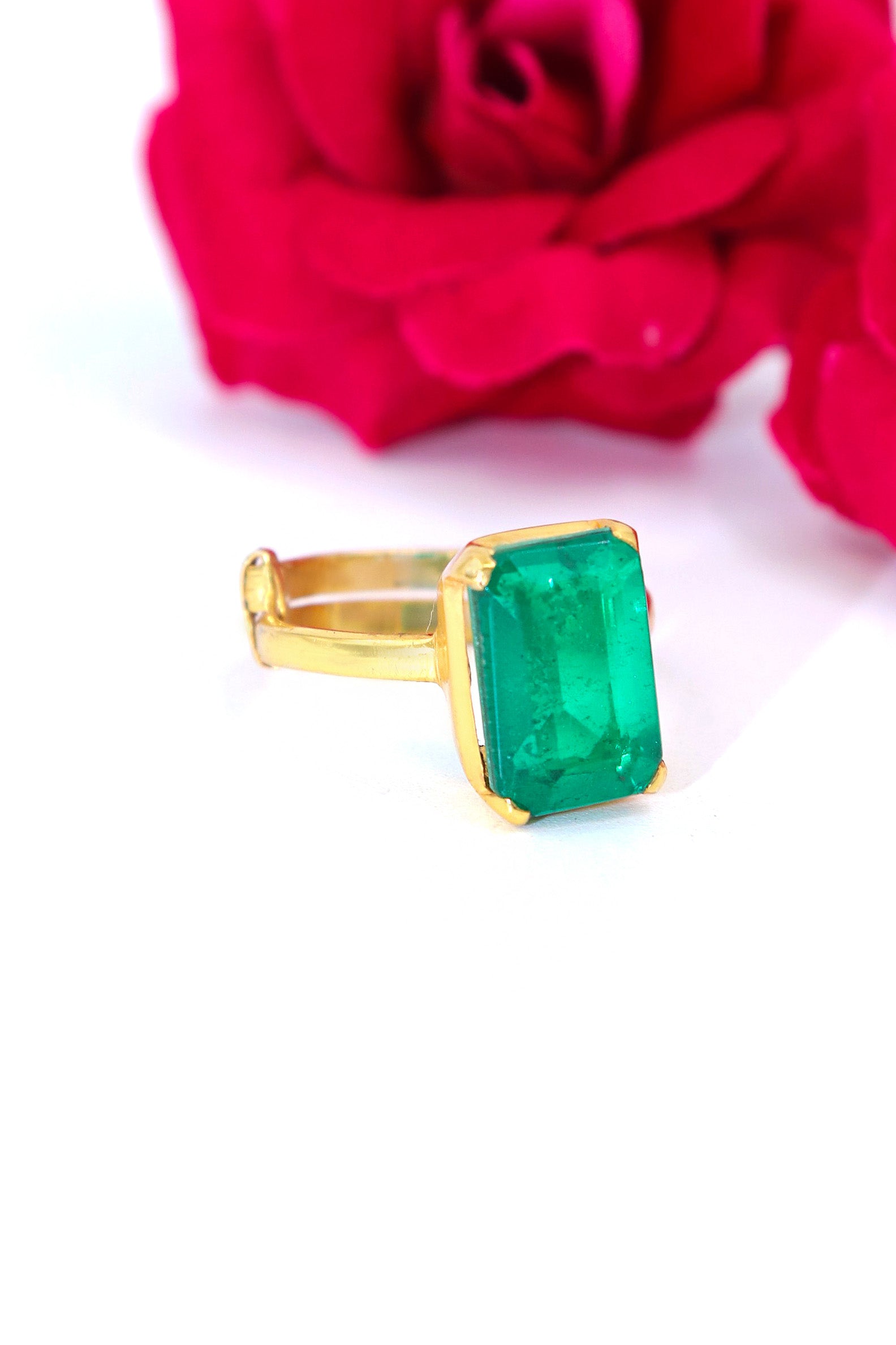 Gold Plated Emerald Gemstone Adjustable Ring Jewelry