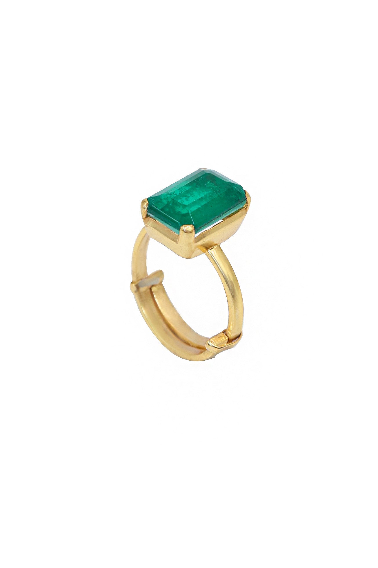 Gold Plated Emerald Gemstone Adjustable Ring Jewelry