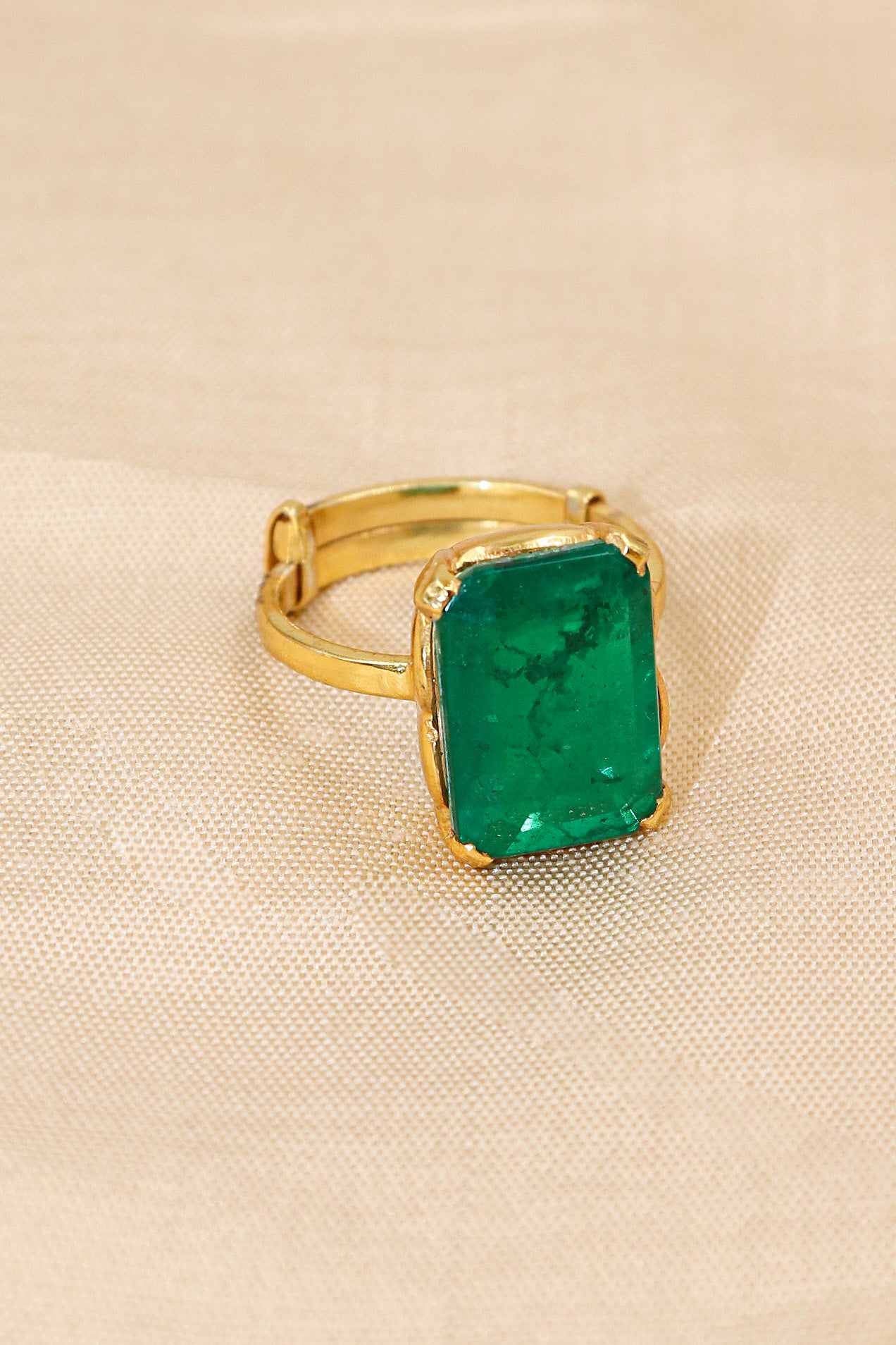 Gold Plated Green Onyx Gemstone Adjustable wedding Ring Jewelry