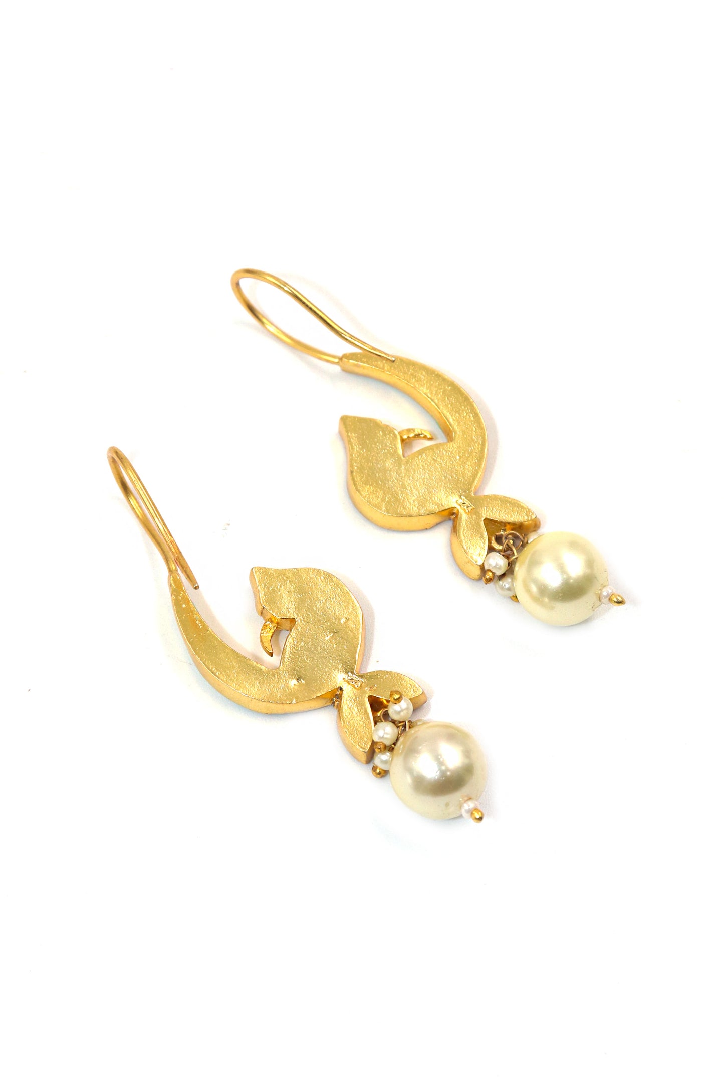 Gold Plated Pearl, Moissanite And Enamel Traditional Hook Earring Jewelry