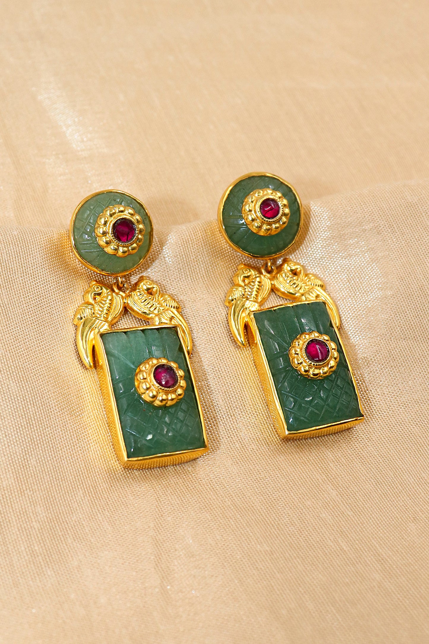 Gold Plated Semi Precious Carved Gemstone Studs Earring Jewelry