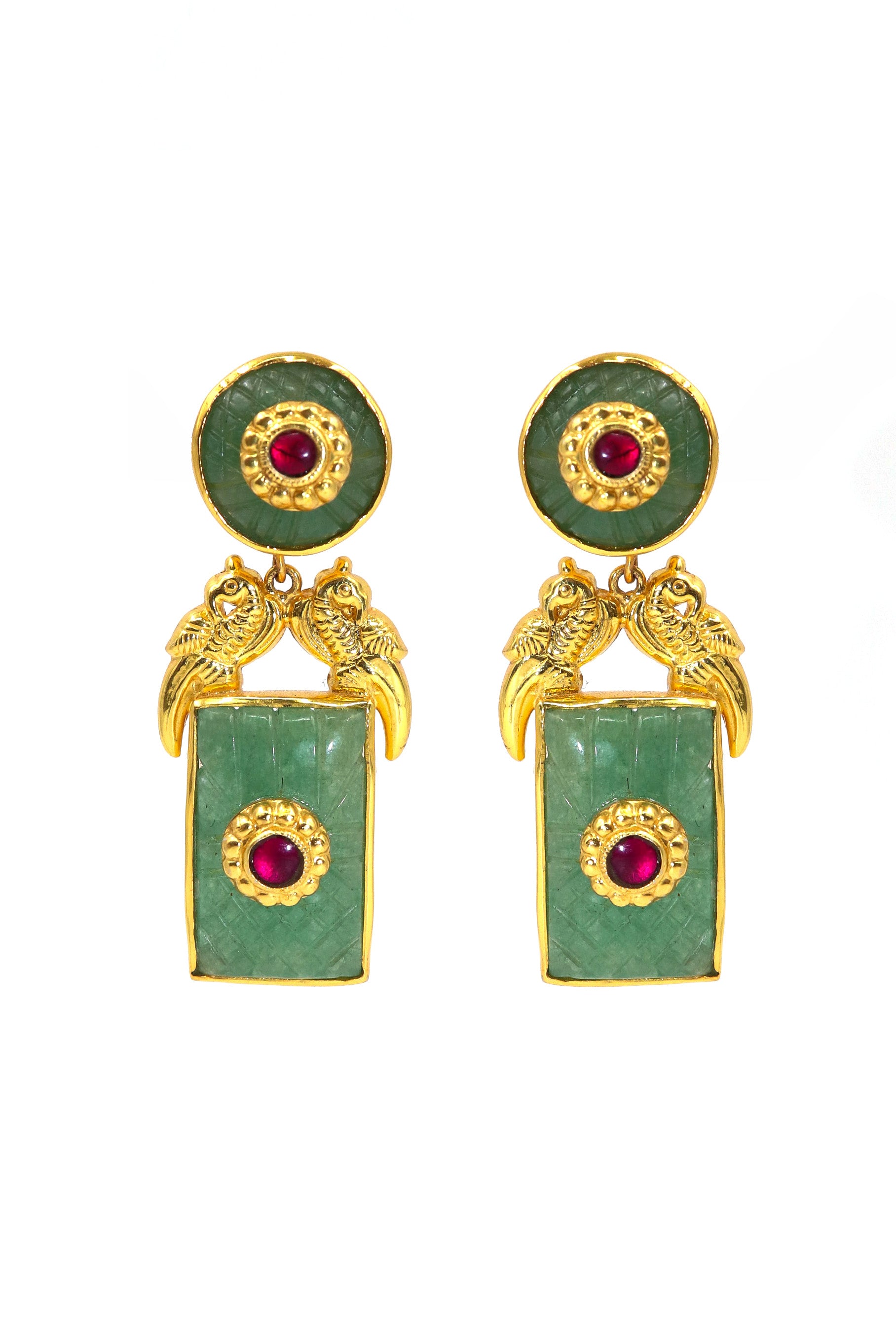 Gold Plated Semi Precious Carved Gemstone Studs Earring Jewelry