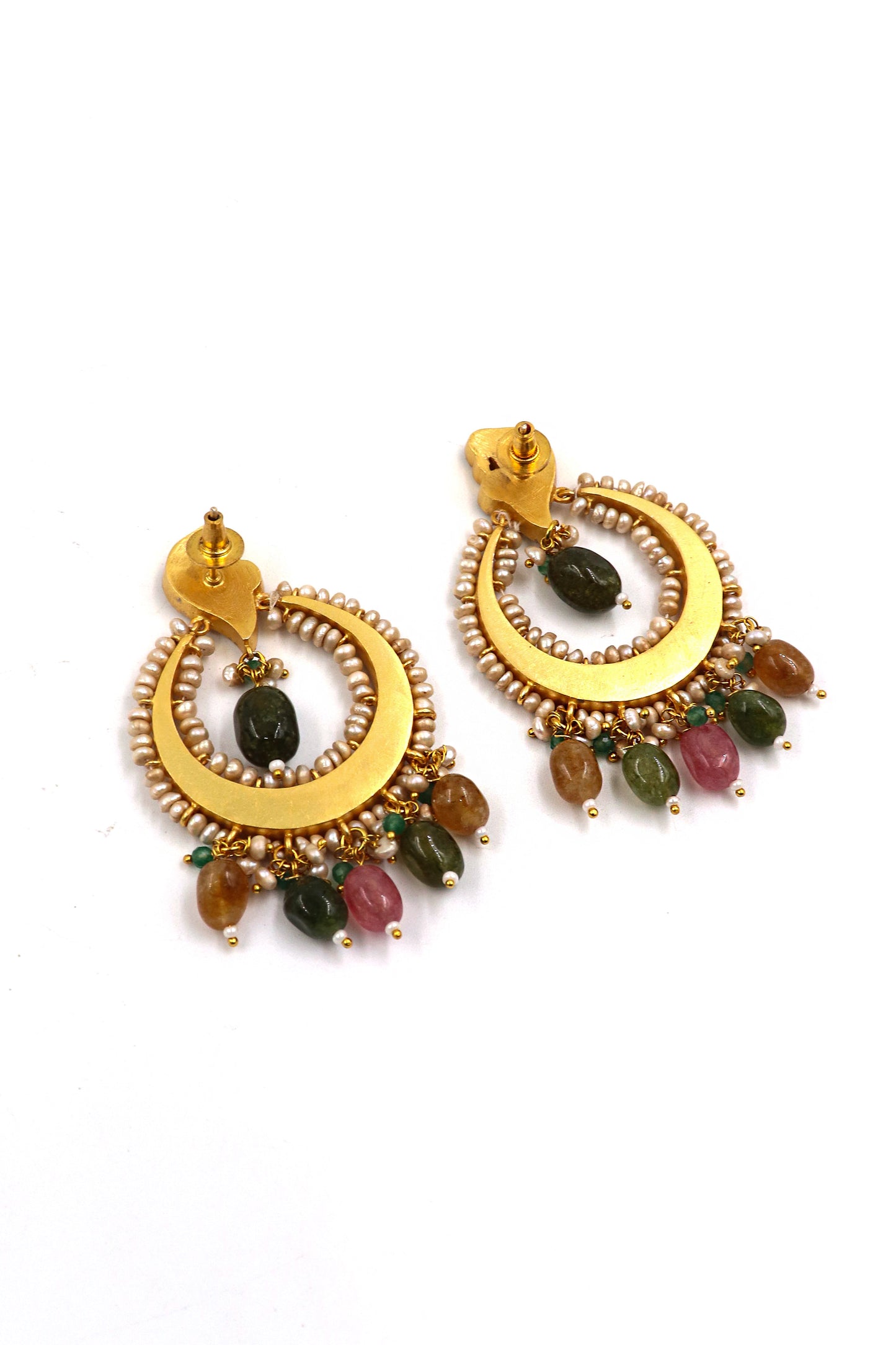 Gold Plated Moissanite and Multi Tourmaline Gemstone Bridal Earring