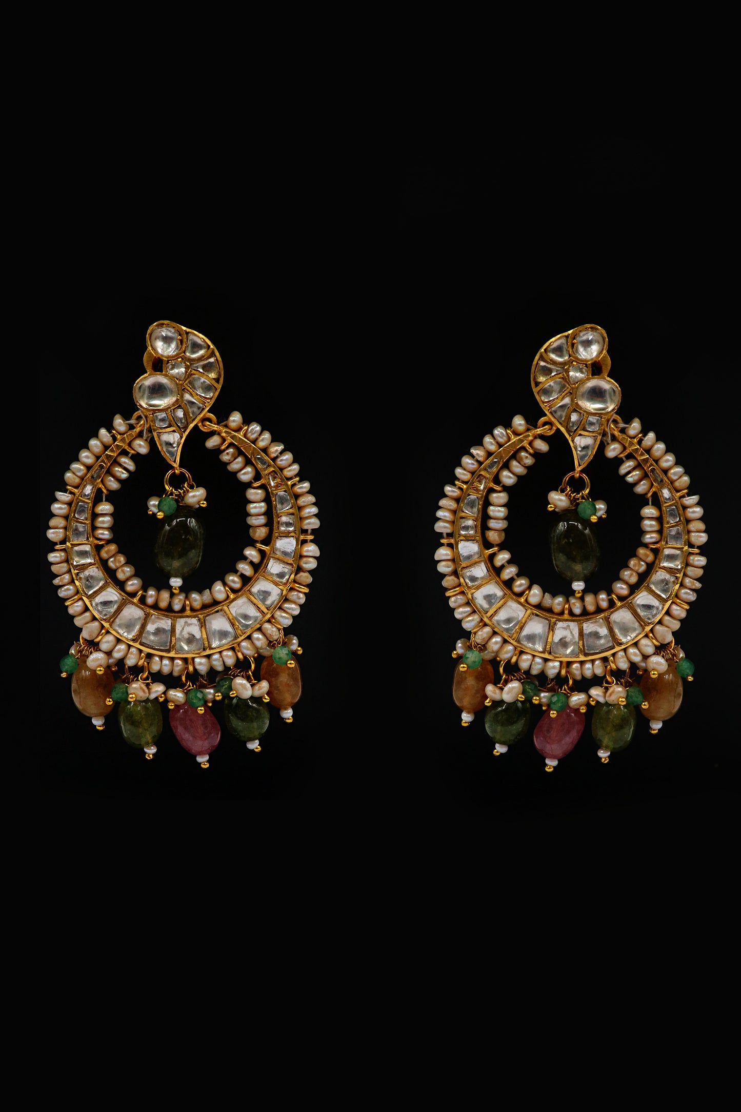 Gold Plated Moissanite and Multi Tourmaline Gemstone Bridal Earring