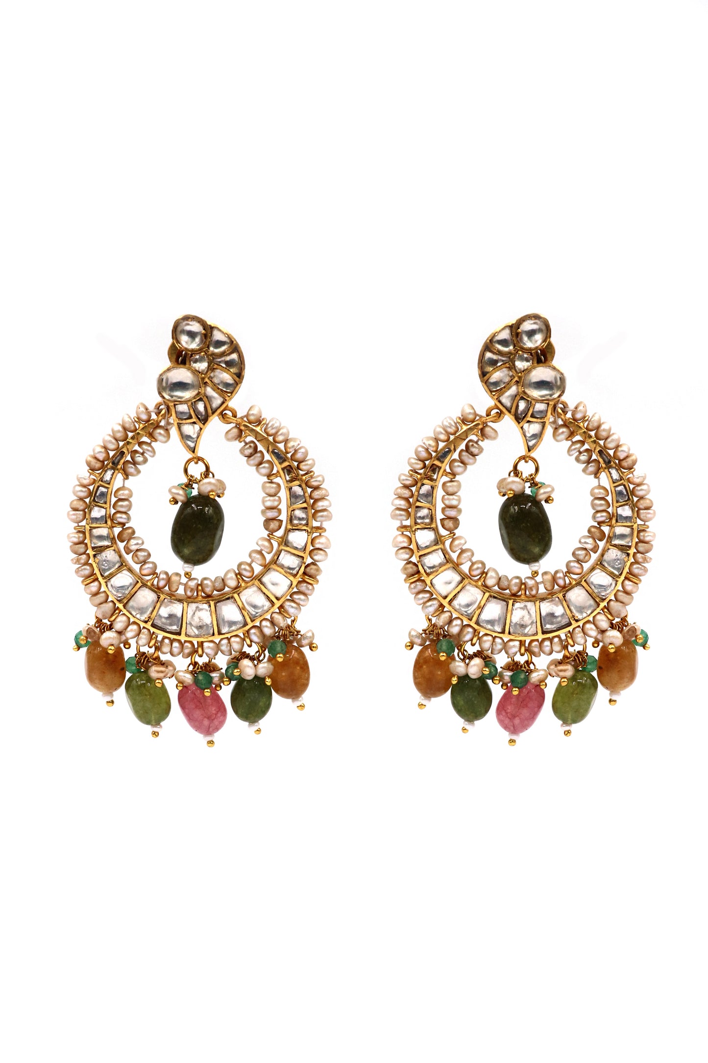 Gold Plated Moissanite and Multi Tourmaline Gemstone Bridal Earring