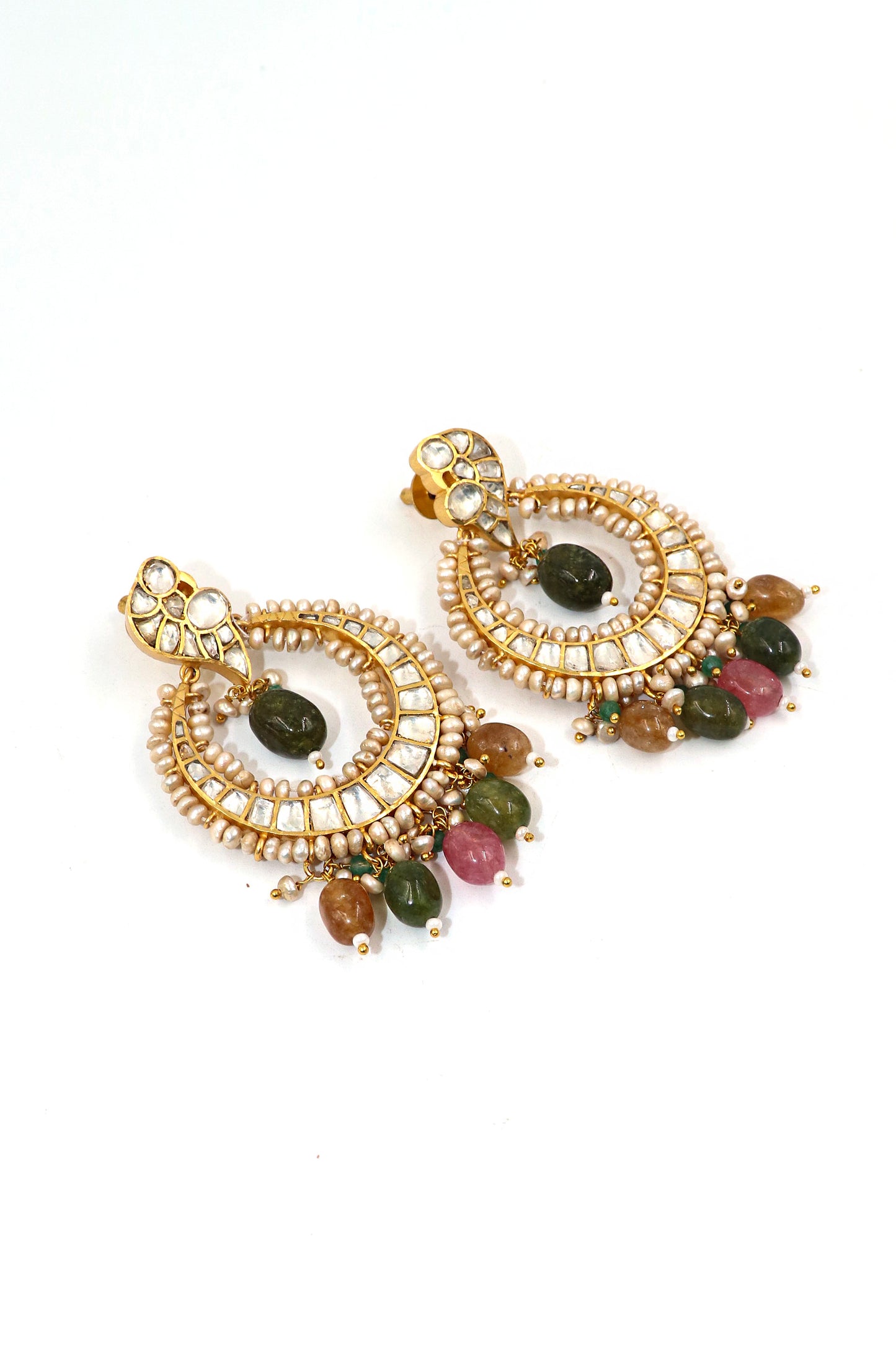 Gold Plated Moissanite and Multi Tourmaline Gemstone Bridal Earring