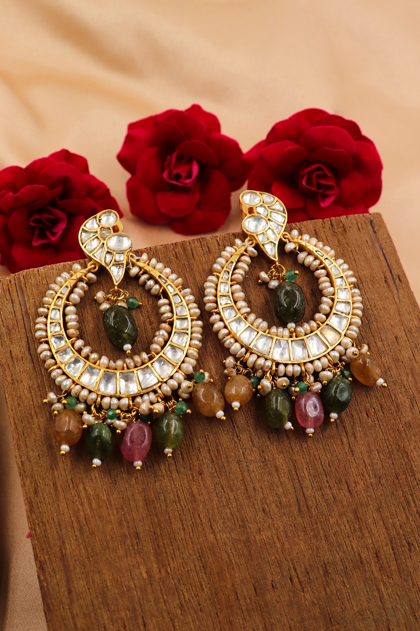 Gold Plated Moissanite and Multi Tourmaline Gemstone Bridal Earring