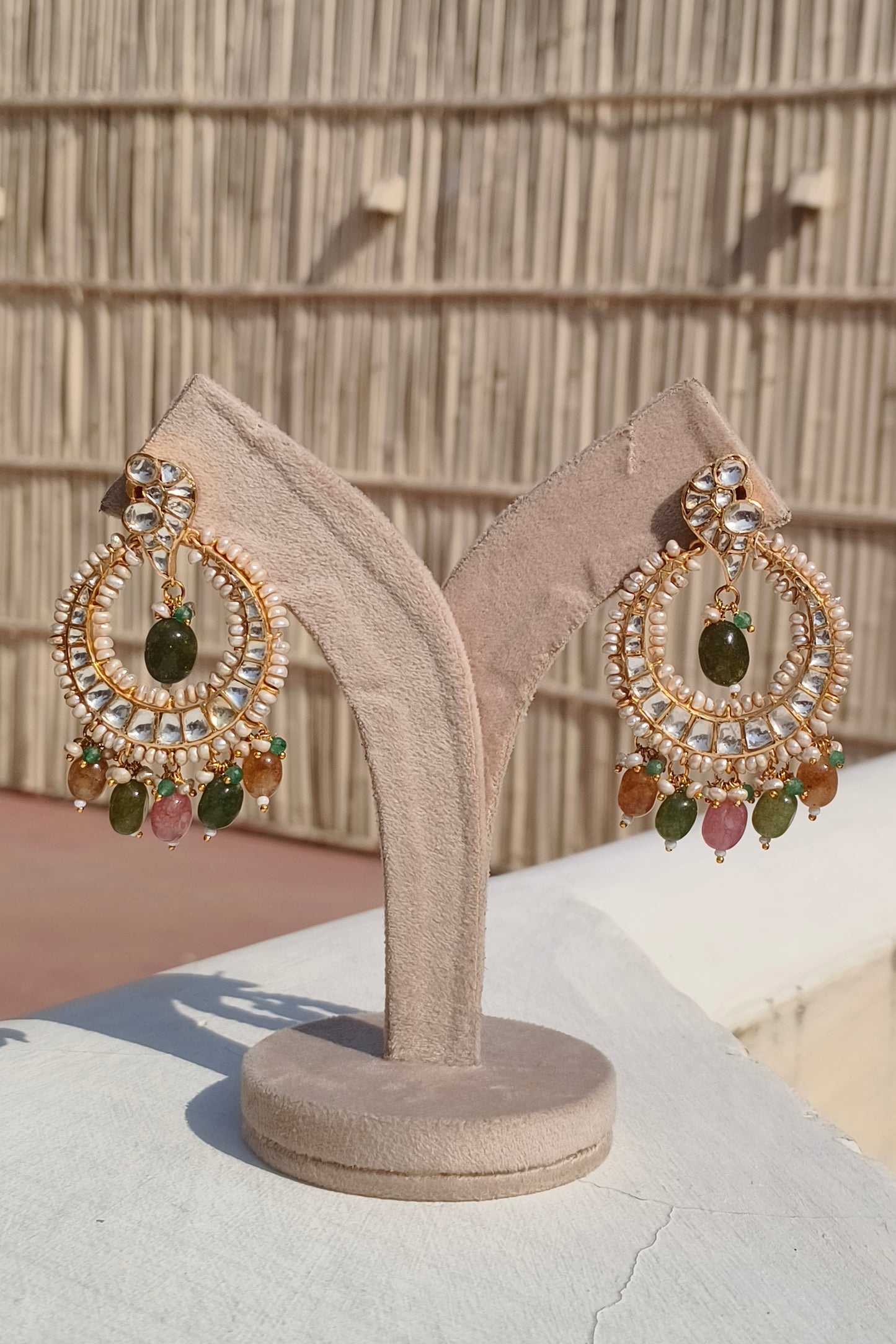 Gold Plated Moissanite and Multi Tourmaline Gemstone Bridal Earring