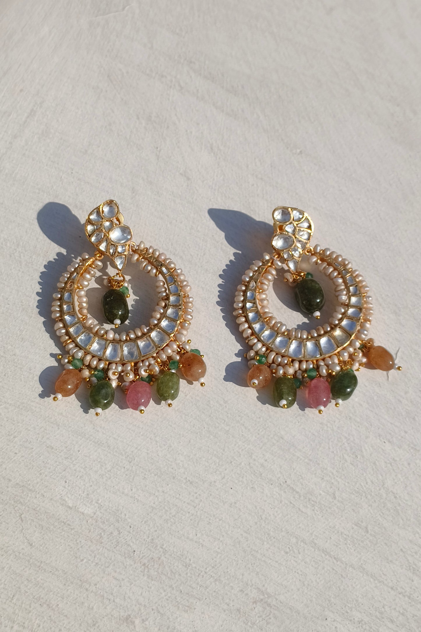 Gold Plated Moissanite and Multi Tourmaline Gemstone Bridal Earring