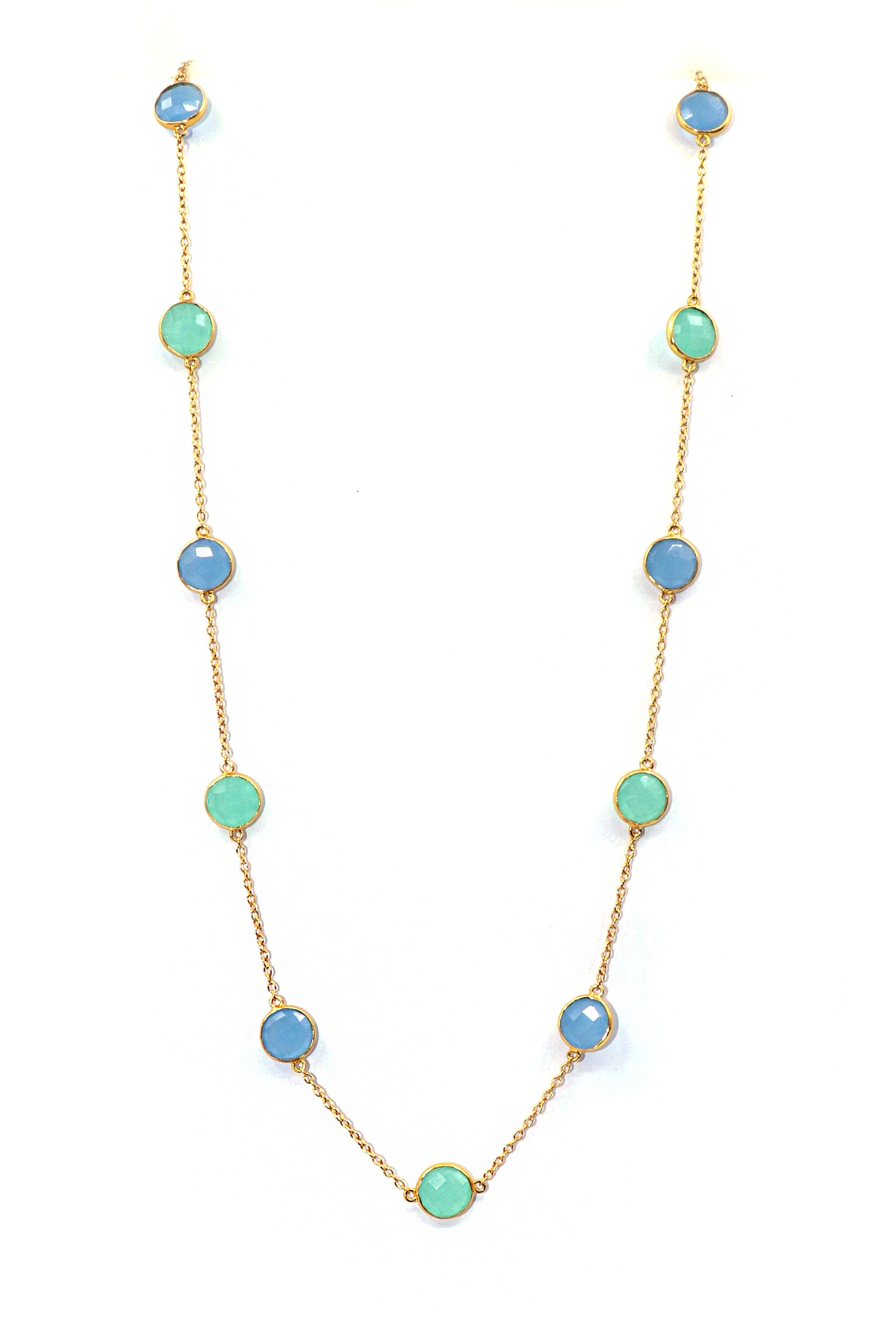 Blue And Green Chalcedony gemstone Chain Necklace Jewelry for Her