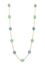 Blue And Green Chalcedony gemstone Chain Necklace Jewelry for Her
