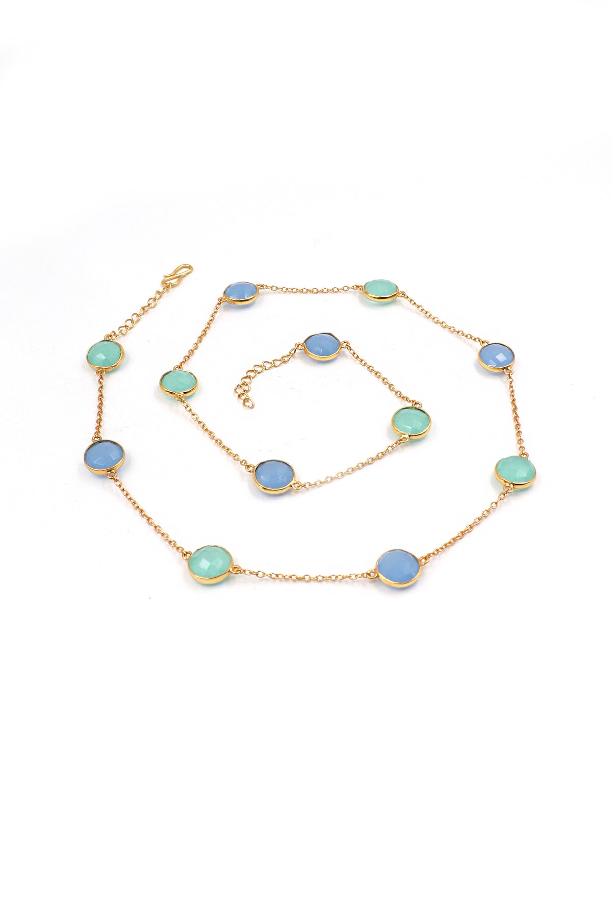 Blue And Green Chalcedony gemstone Chain Necklace Jewelry for Her