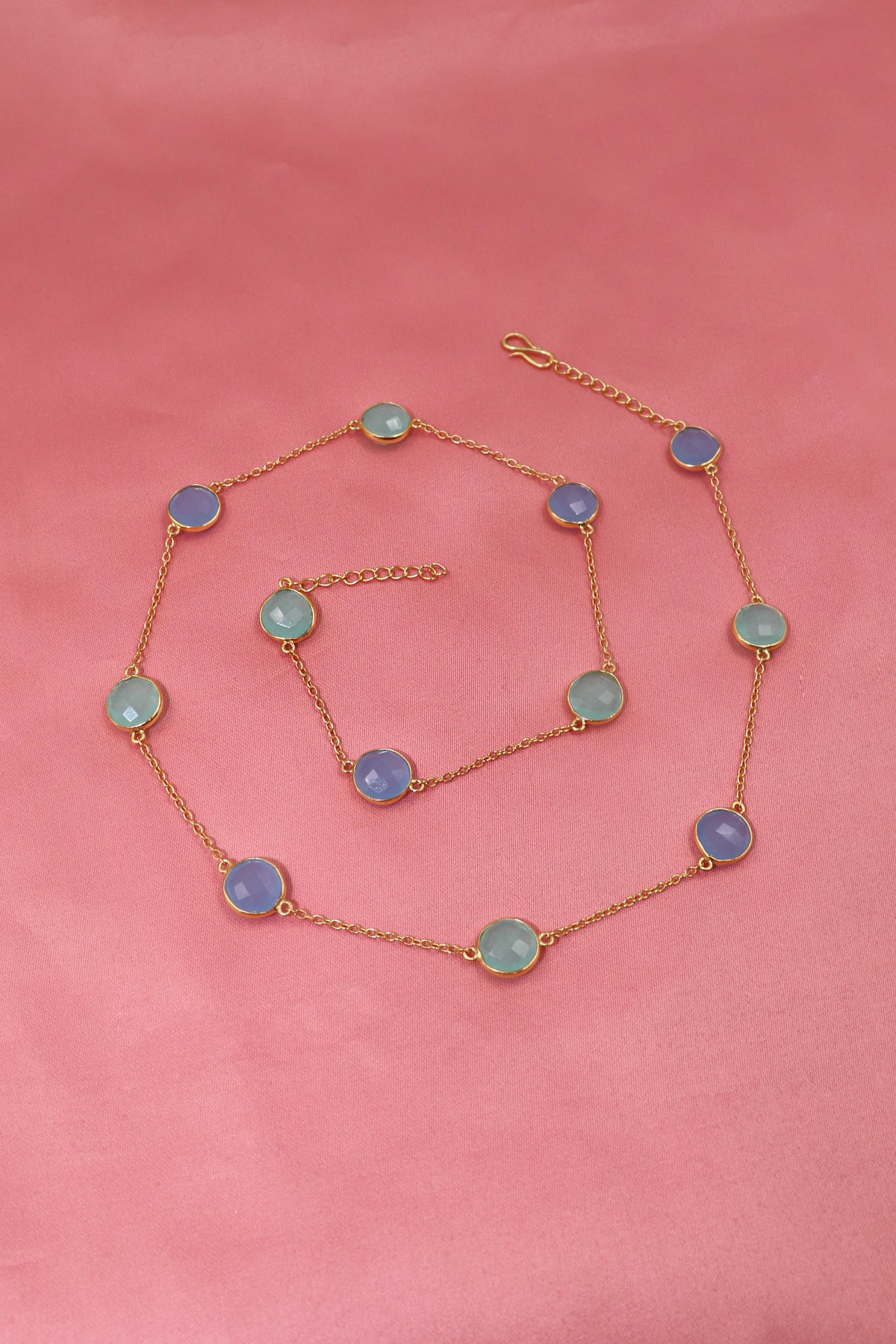 Blue And Green Chalcedony gemstone Chain Necklace Jewelry for Her