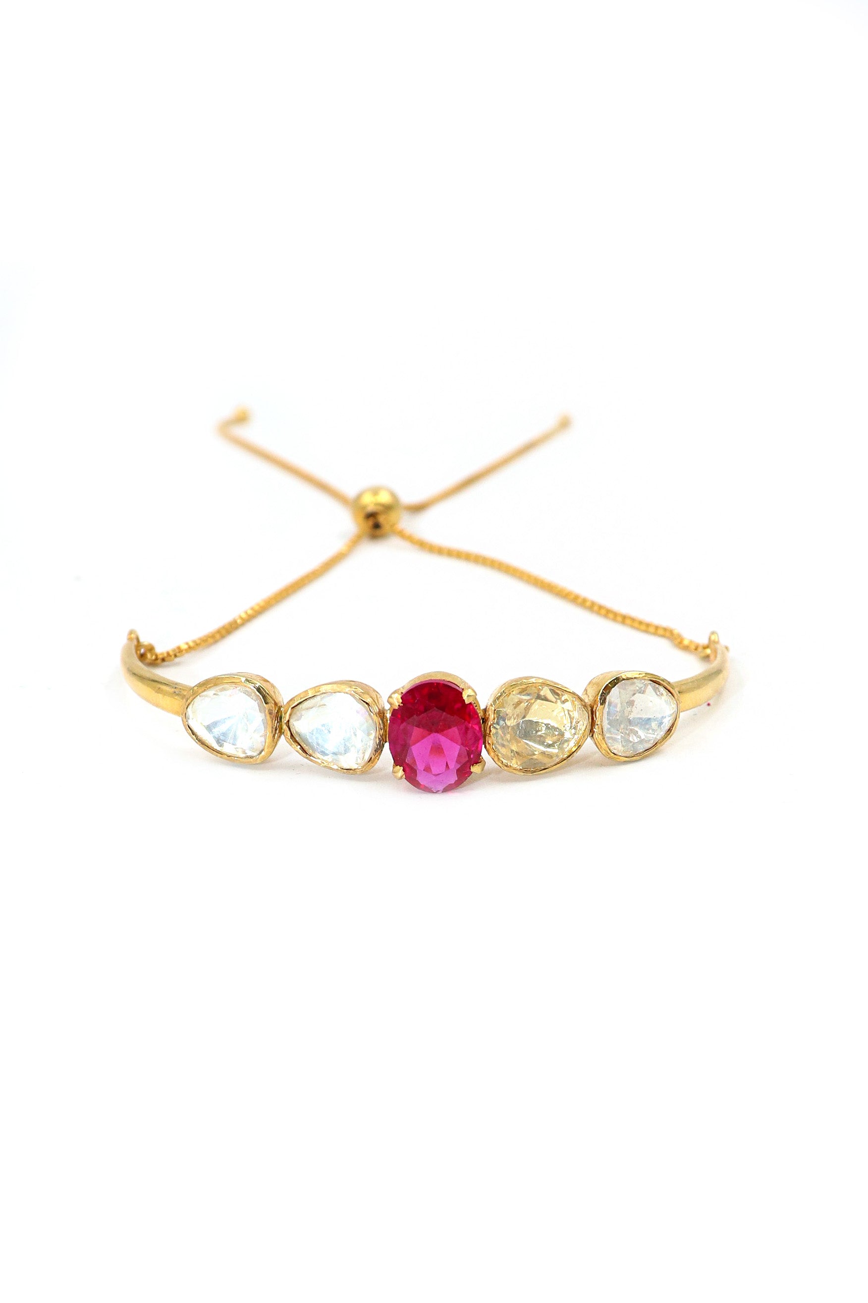 Gold Plated Ruby And Moissanite Gemstone Adjustable Bracelet Jewelry