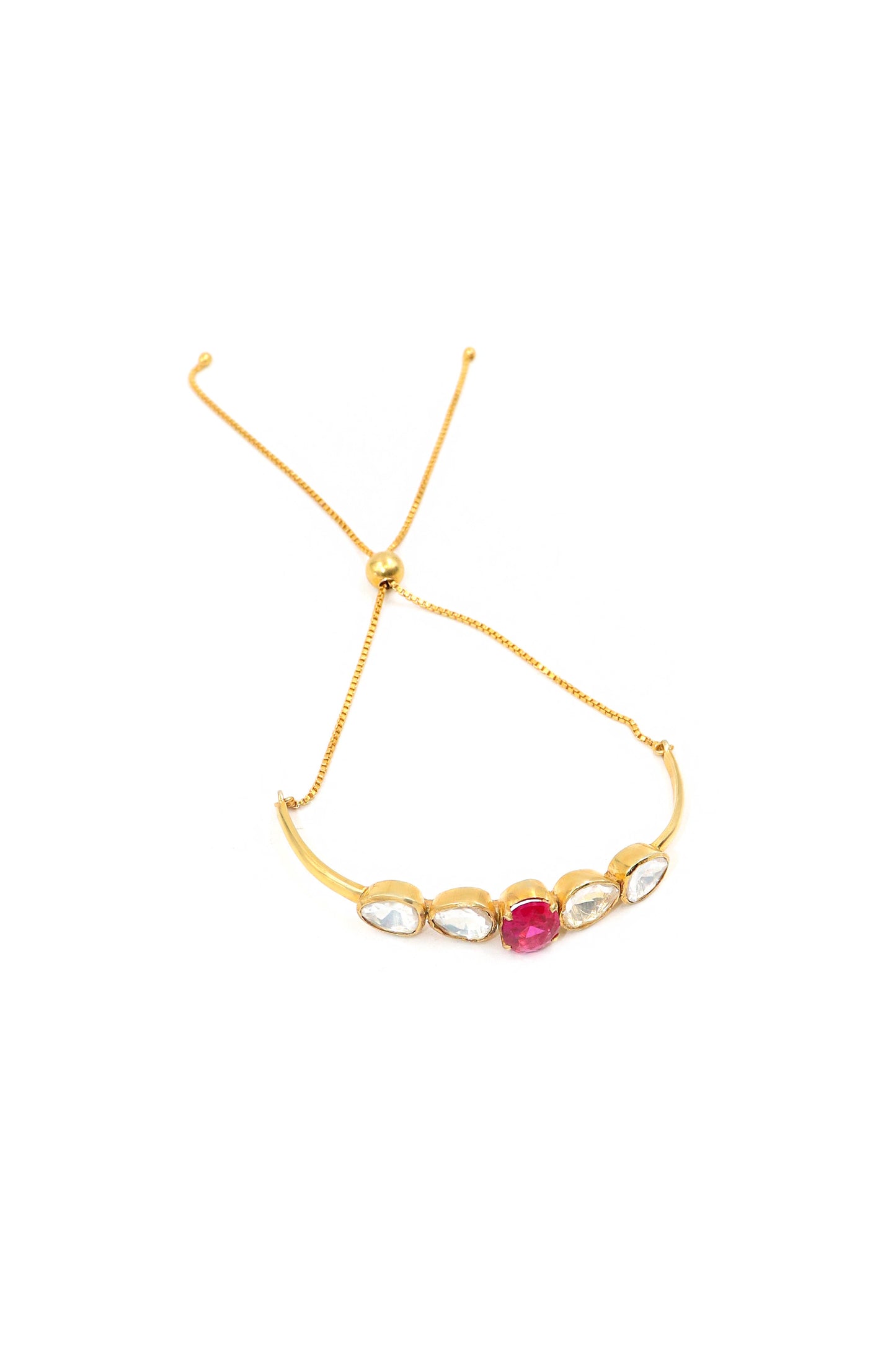 Gold Plated Ruby And Moissanite Gemstone Adjustable Bracelet Jewelry