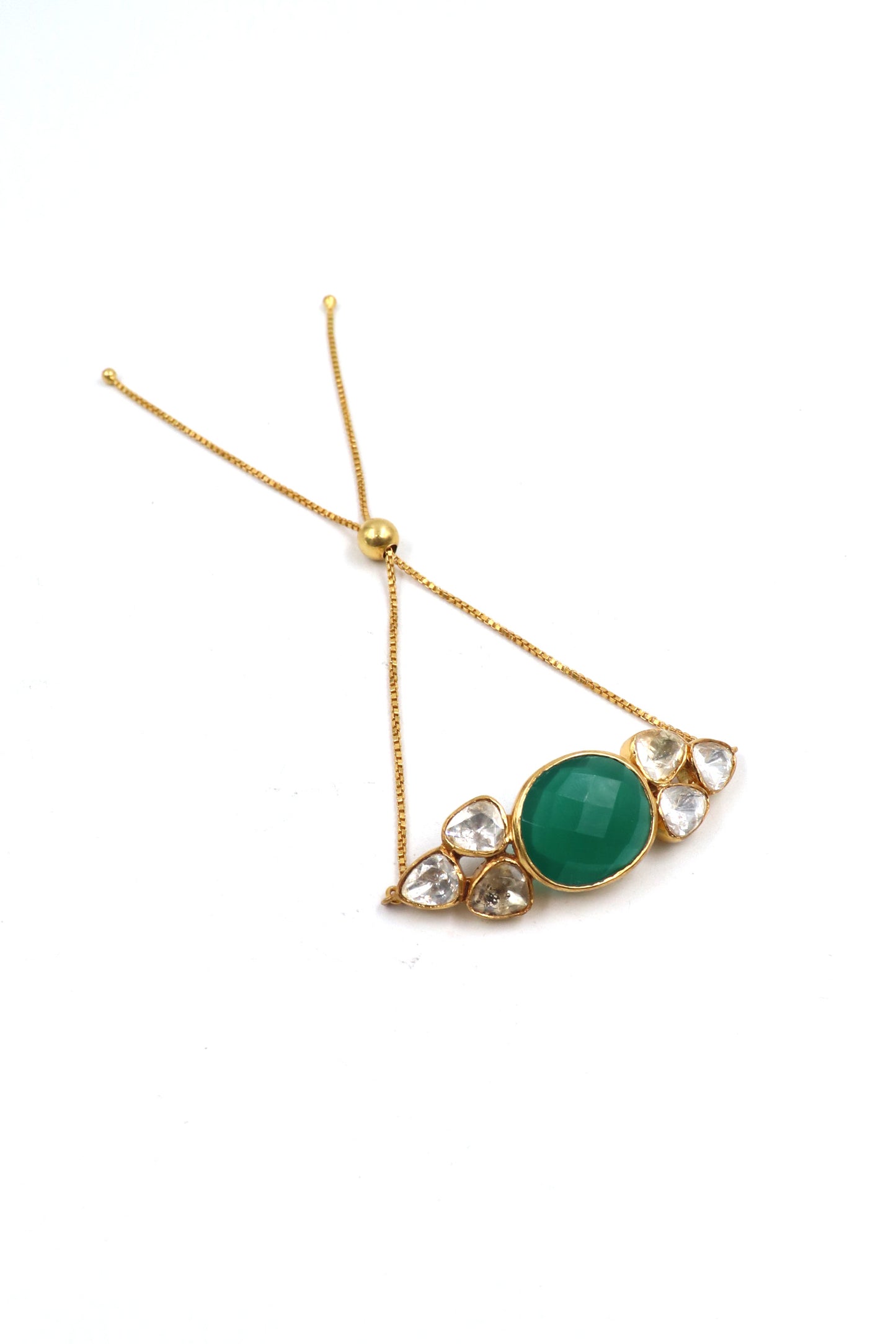 Trendy Gold Plated Green Onyx And Moissanite Gemstone Adjustable Bracelet Jewelry