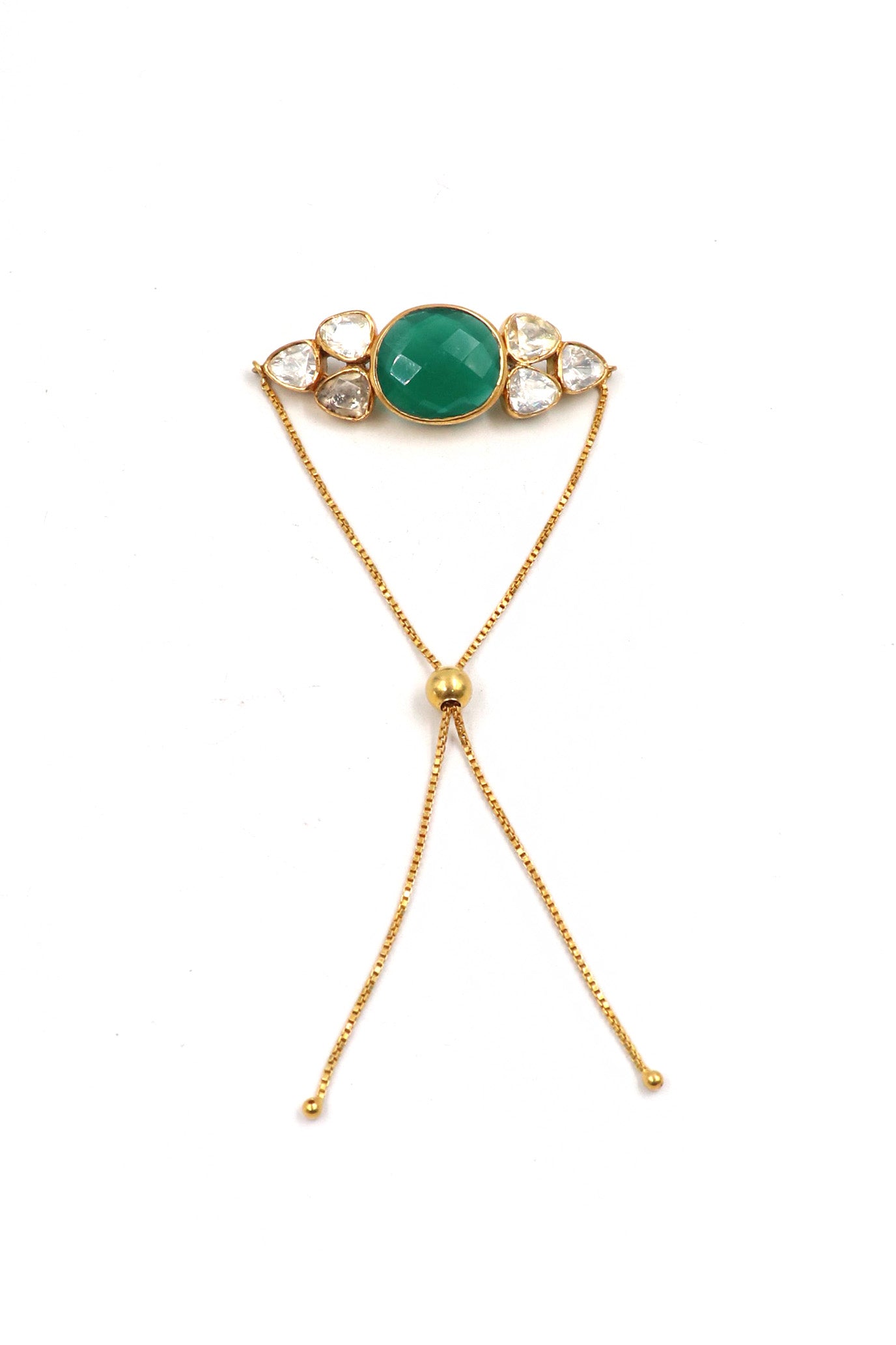 Trendy Gold Plated Green Onyx And Moissanite Gemstone Adjustable Bracelet Jewelry