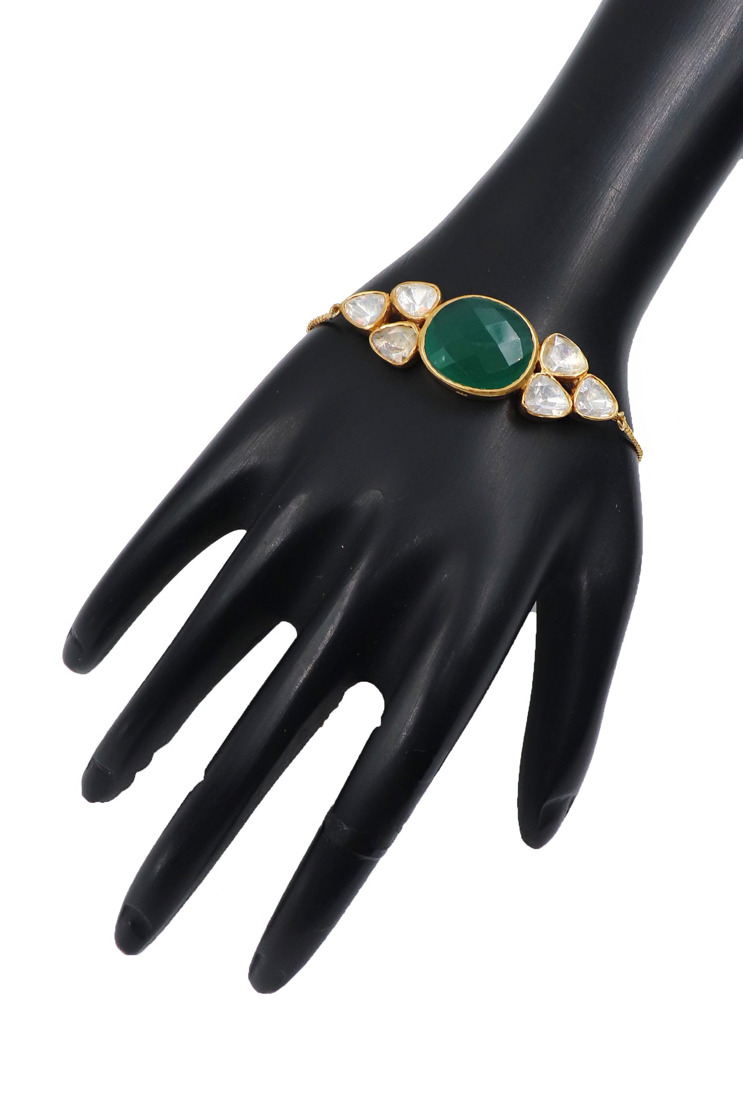 Trendy Gold Plated Green Onyx And Moissanite Gemstone Adjustable Bracelet Jewelry