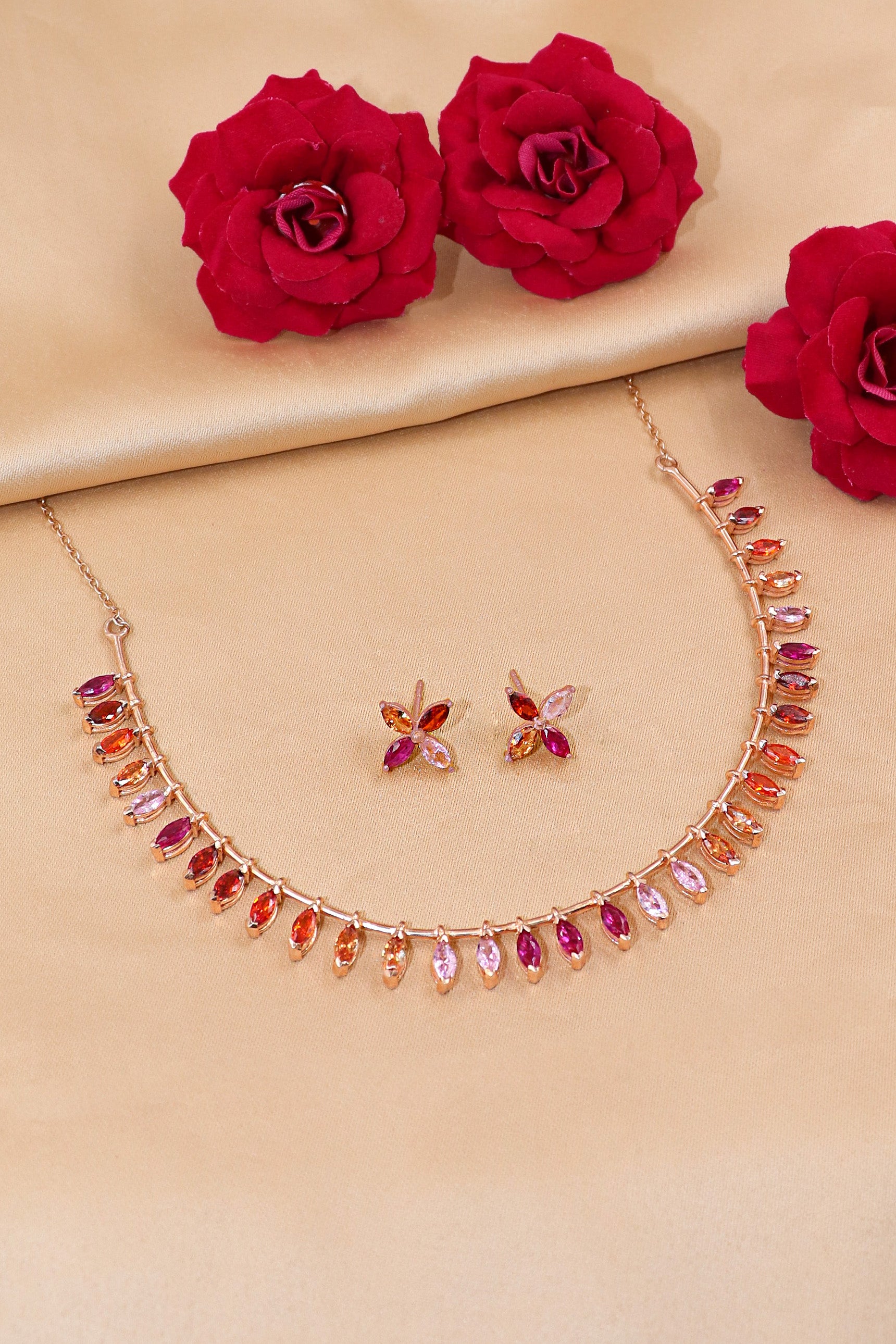 Rose Gold Multi gemstone Necklace Jewelry for Her