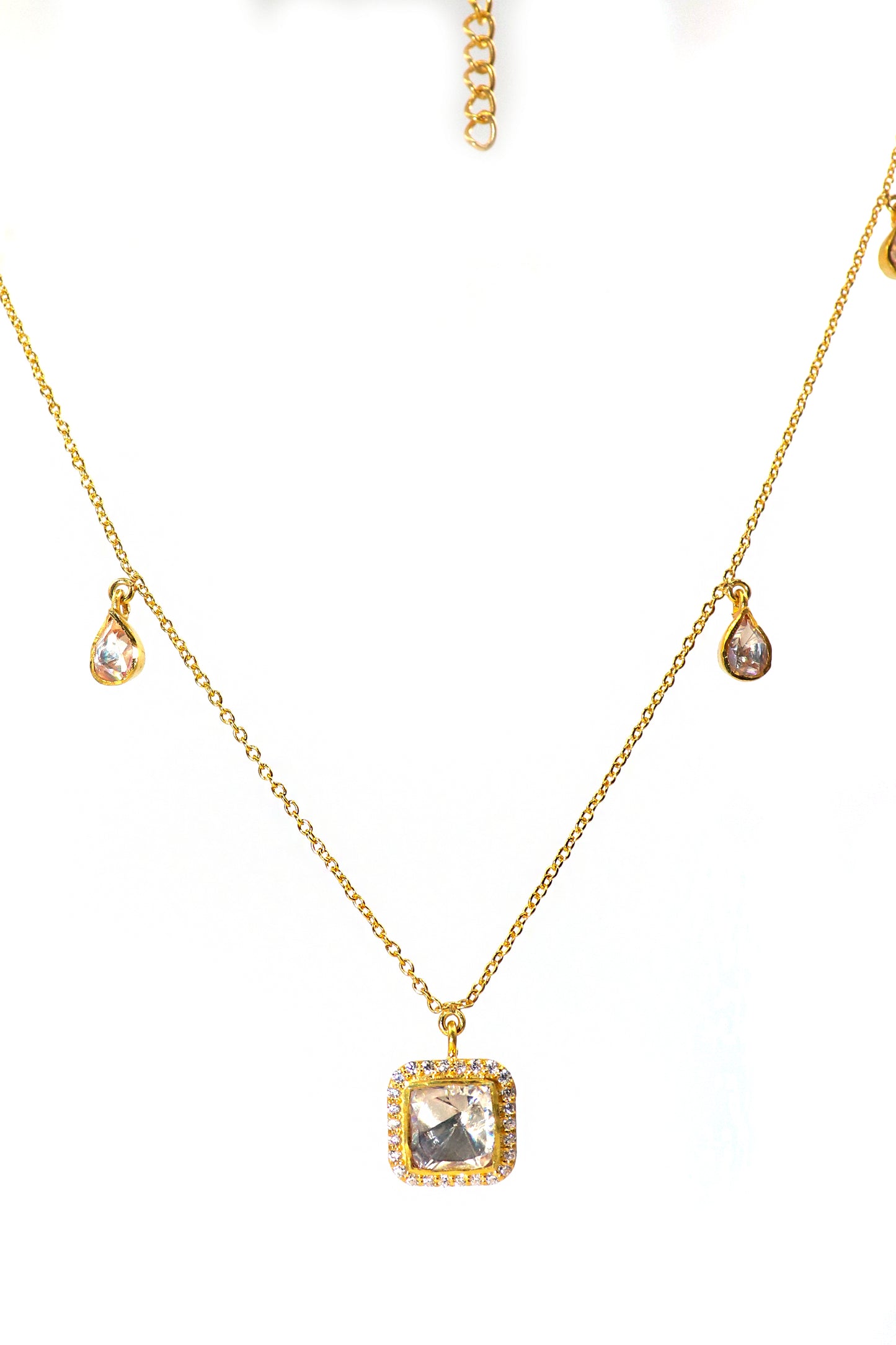 Elegant Moissanite and CZ Gold-Plated Chain Necklace with Designer Pendant