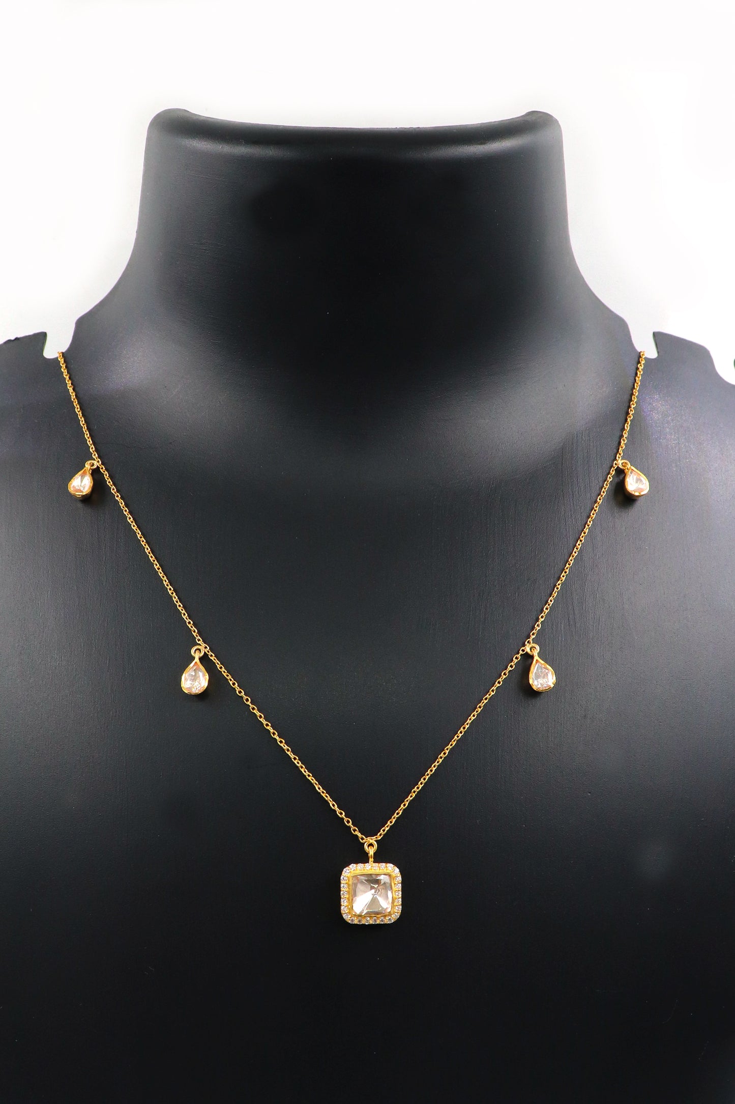 Elegant Moissanite and CZ Gold-Plated Chain Necklace with Designer Pendant