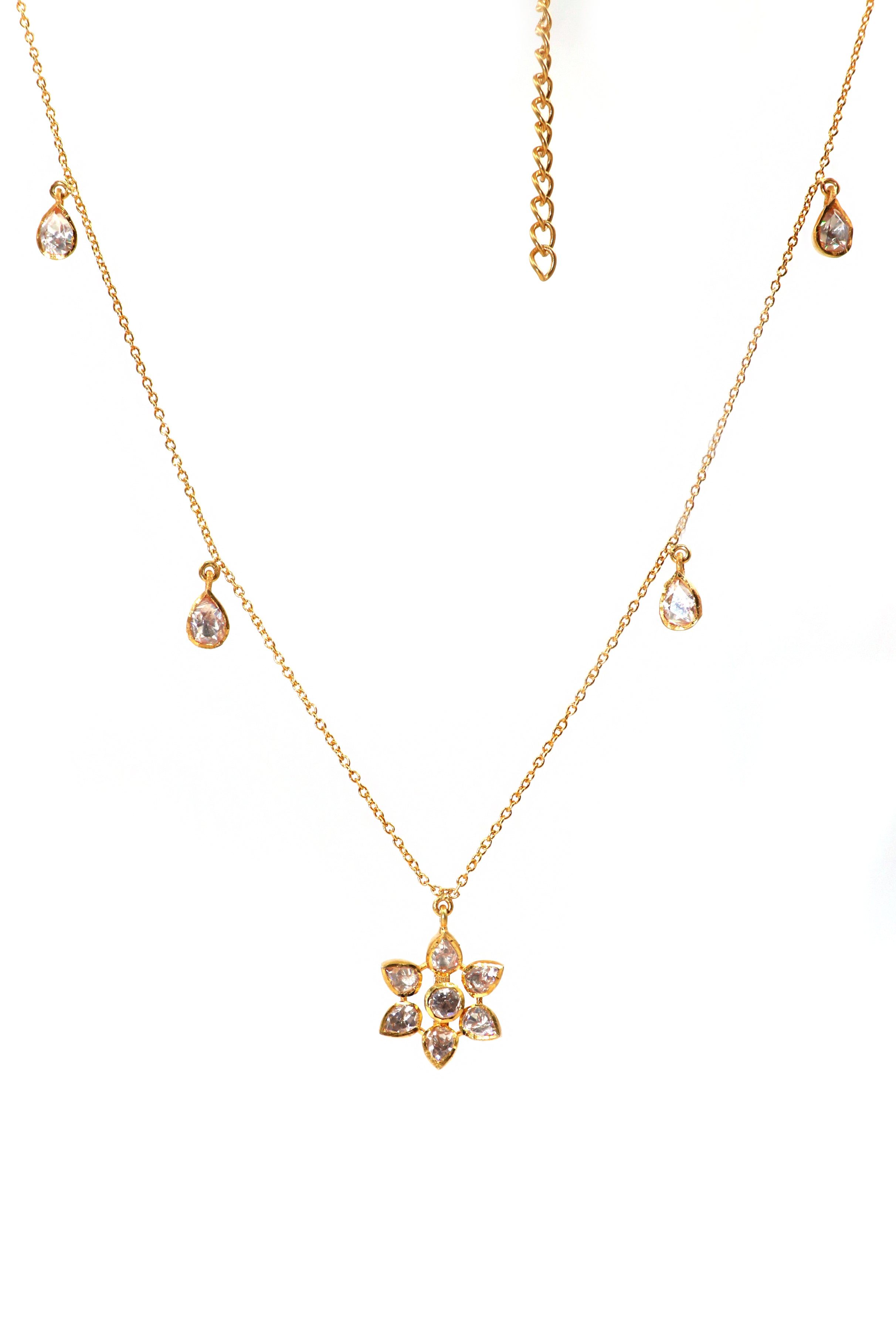 Designer Moissanite Pendant Necklace in Gold-Plated Finish for Festive Occasions"