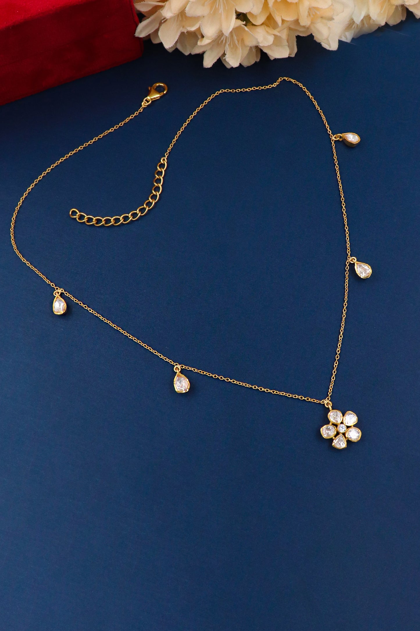 Gold-Plated Festive Necklace with Moissanite Gemstone Pendant