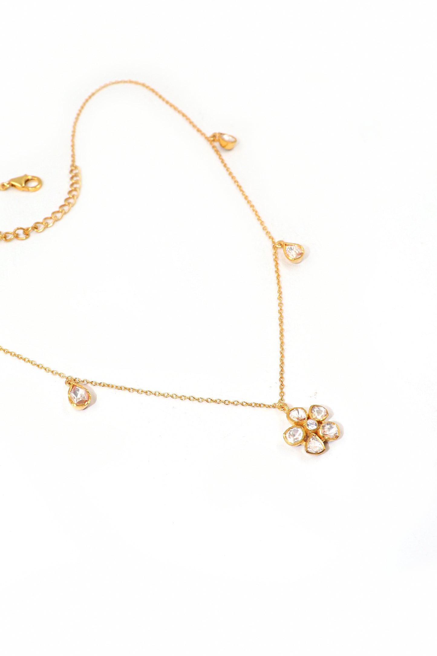 Gold-Plated Festive Necklace with Moissanite Gemstone Pendant