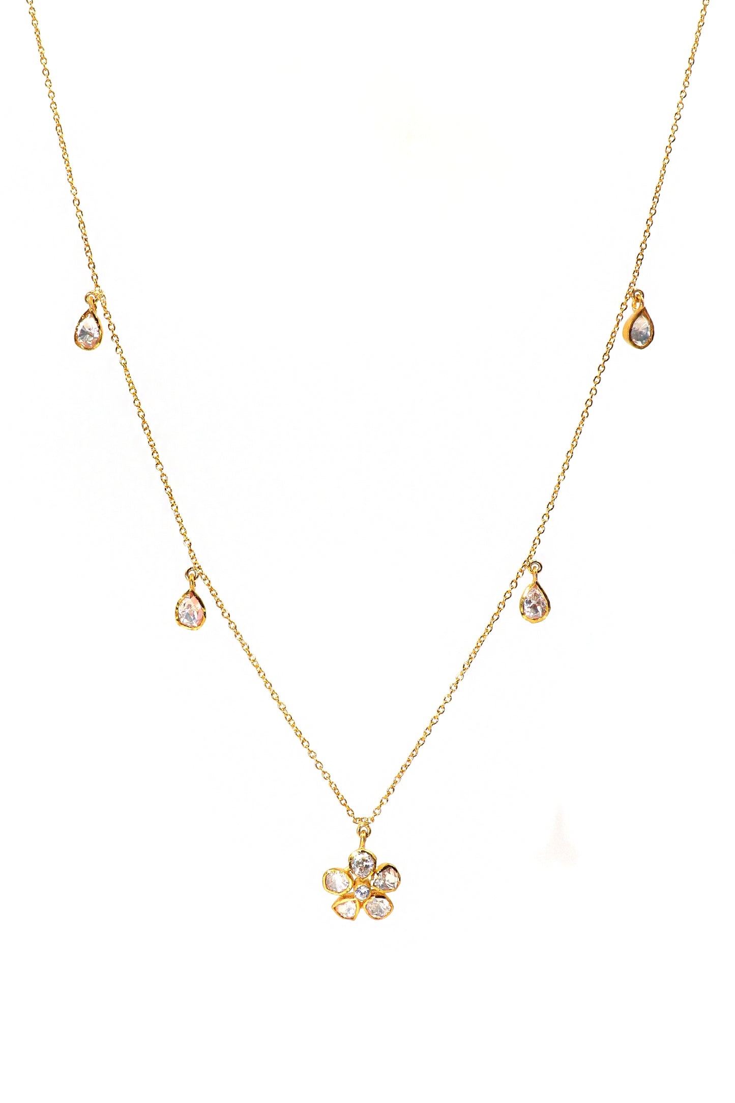 Gold-Plated Festive Necklace with Moissanite Gemstone Pendant