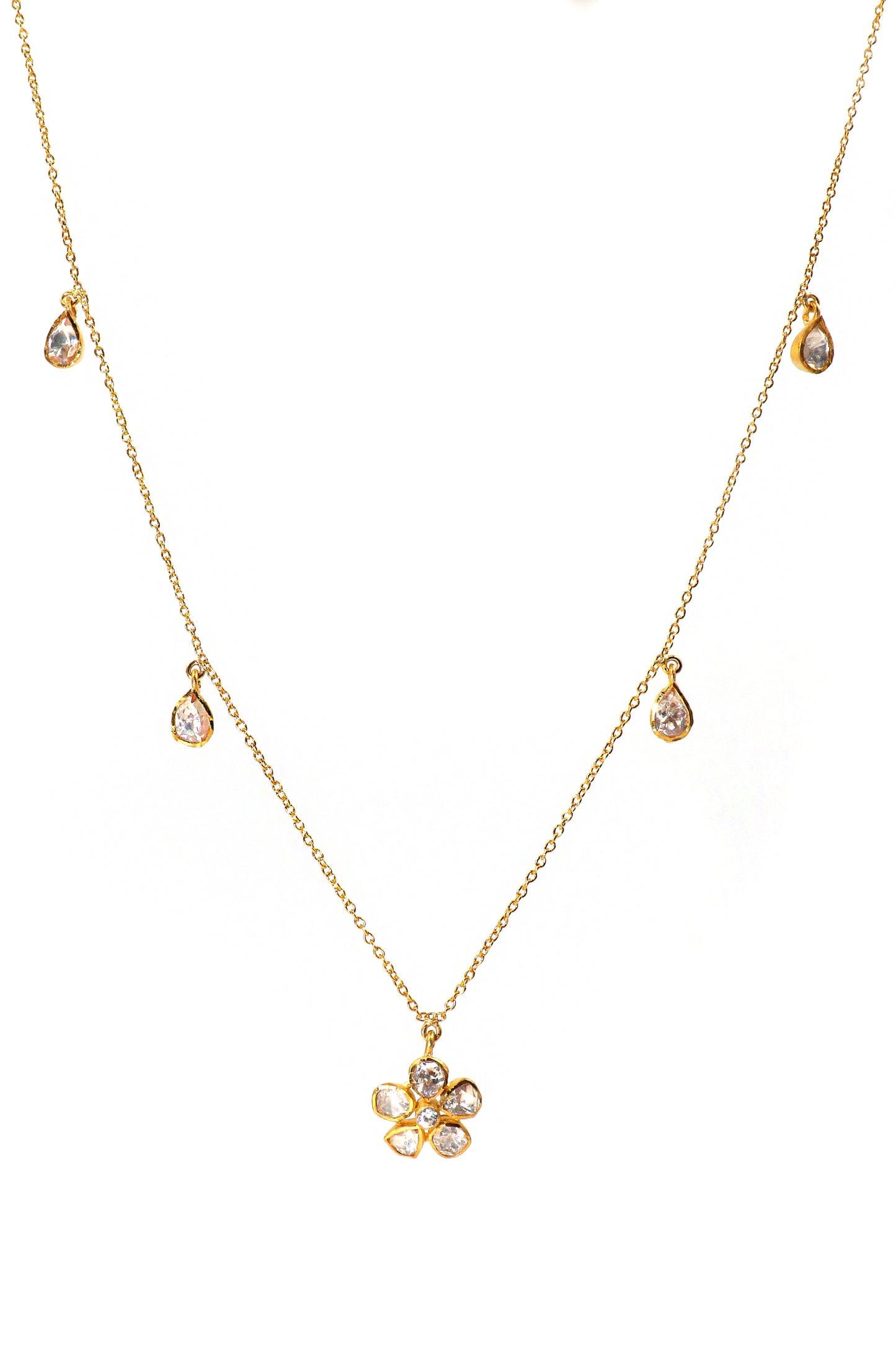 Gold-Plated Festive Necklace with Moissanite Gemstone Pendant