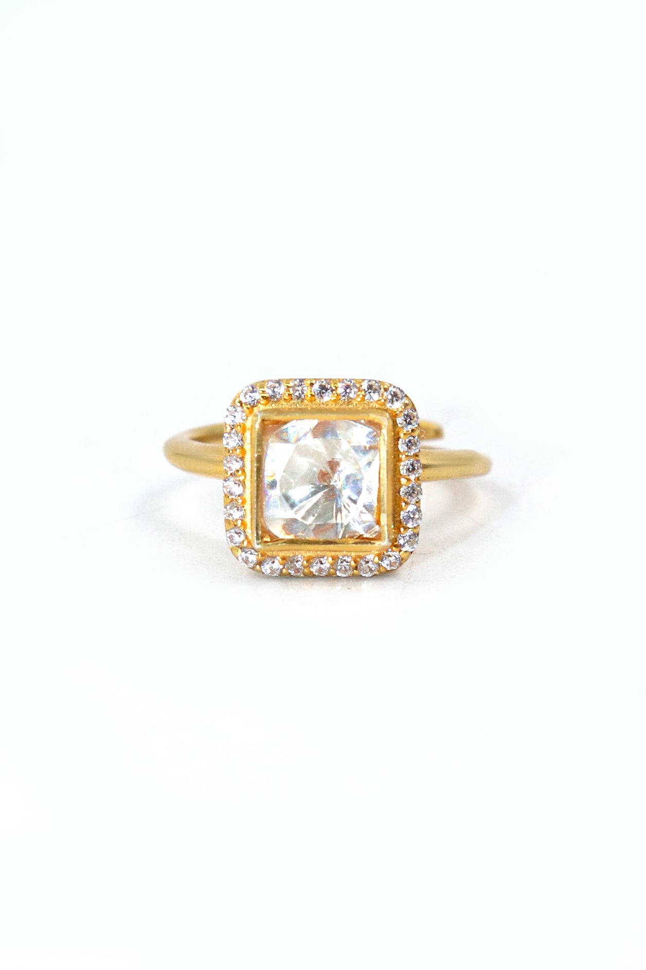 Stylish Gold-Plated Moissanite and CZ Special Occasions Ring