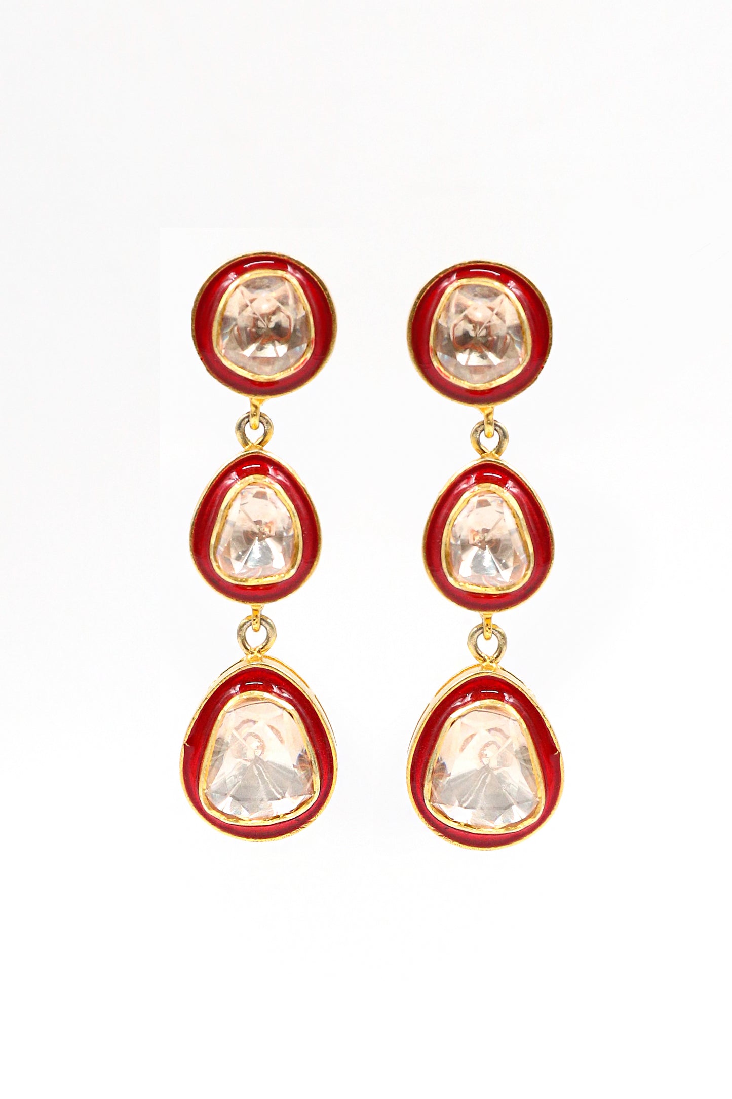 Fancy Style Gold-Plated Moissanite Gemstone With Meenakari Earrings Jewelry