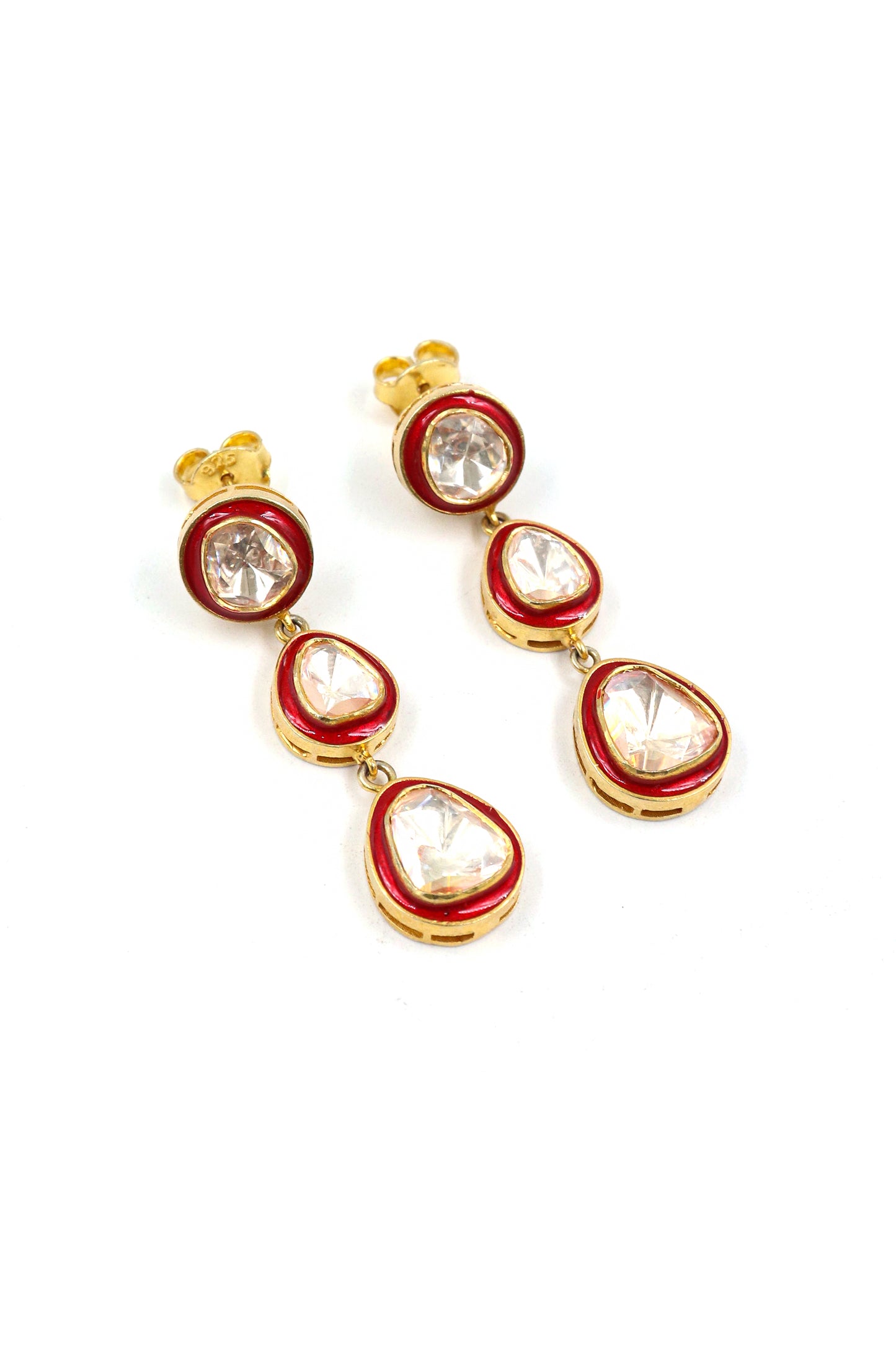 Fancy Style Gold-Plated Moissanite Gemstone With Meenakari Earrings Jewelry