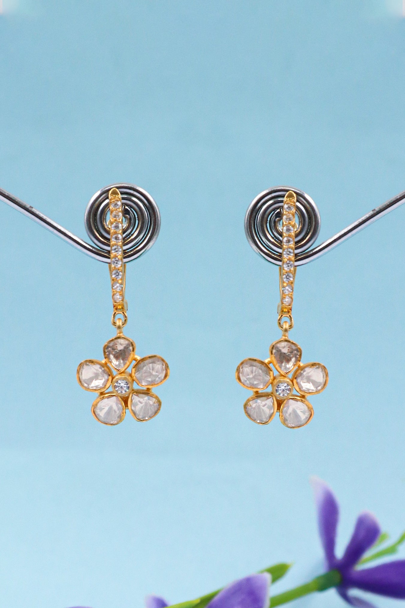 Gold-Plated Moissanite Gemstone Earring for Weddings and Festive Events