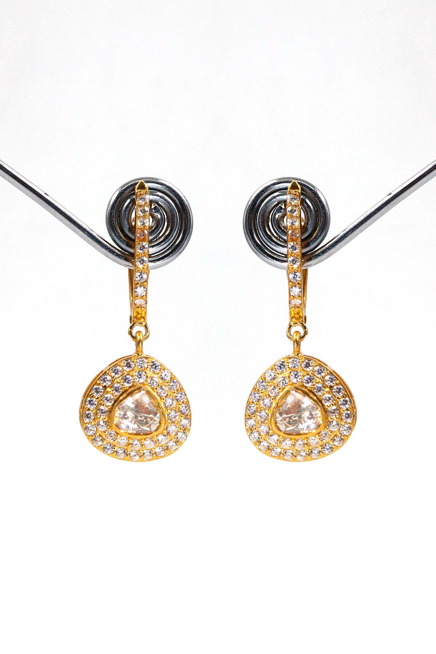 Festive Gold-Plated Earring Featuring Moissanite Gemstone and CZ Sparkle