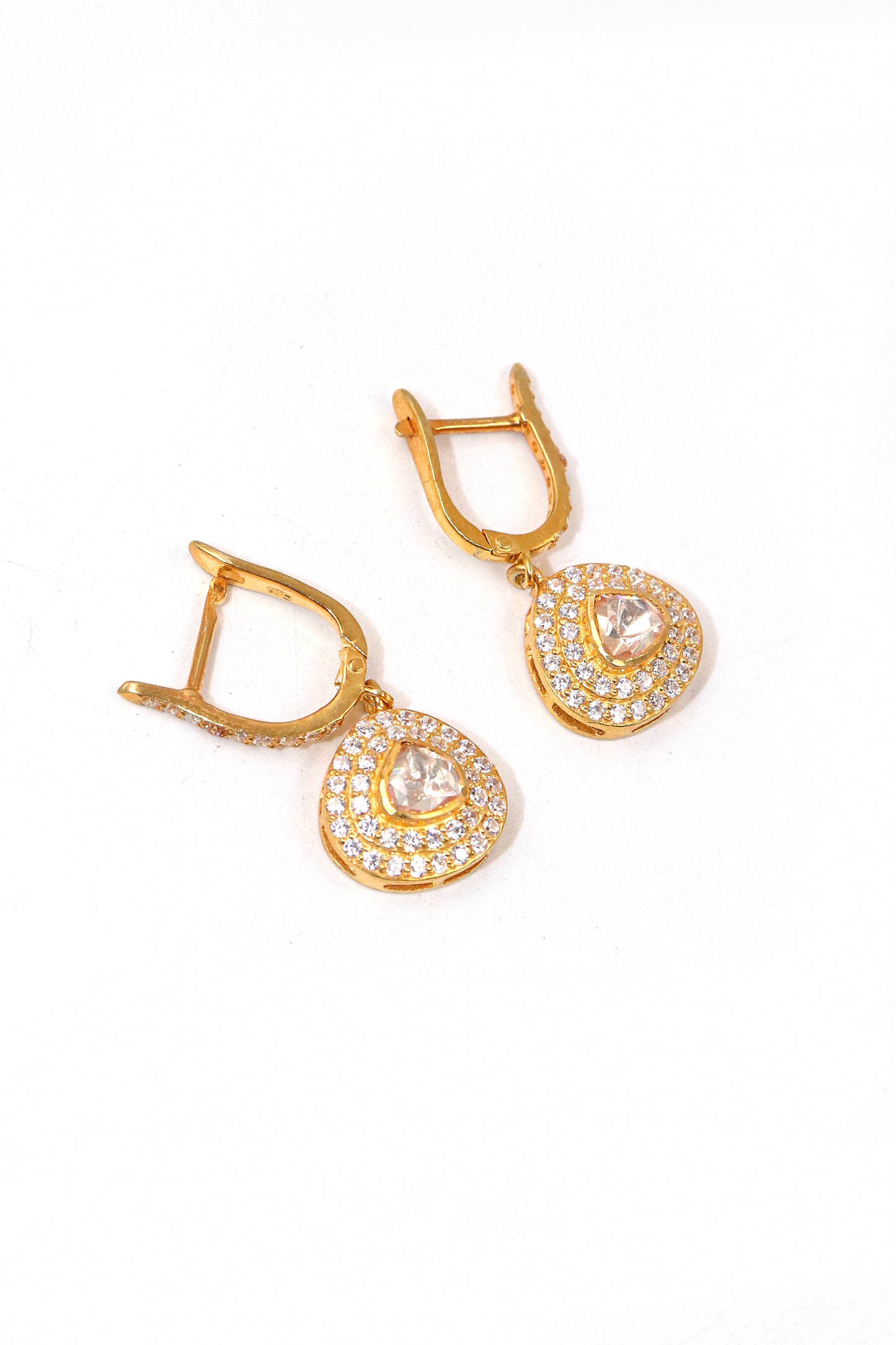 Festive Gold-Plated Earring Featuring Moissanite Gemstone and CZ Sparkle