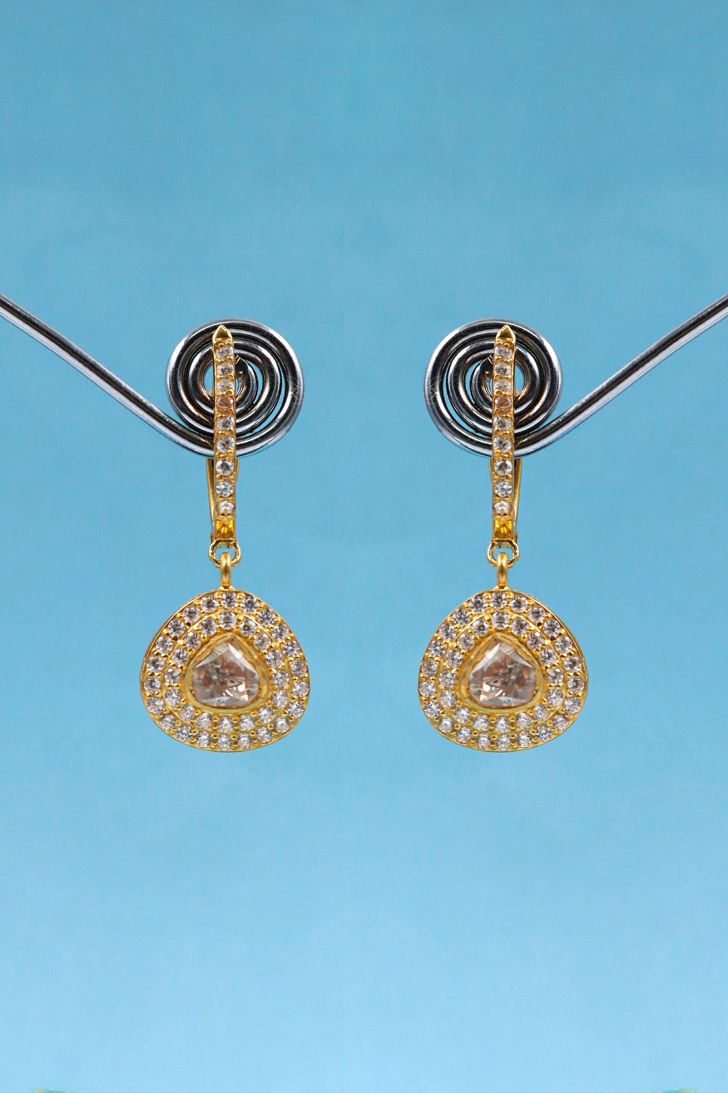 Festive Gold-Plated Earring Featuring Moissanite Gemstone and CZ Sparkle