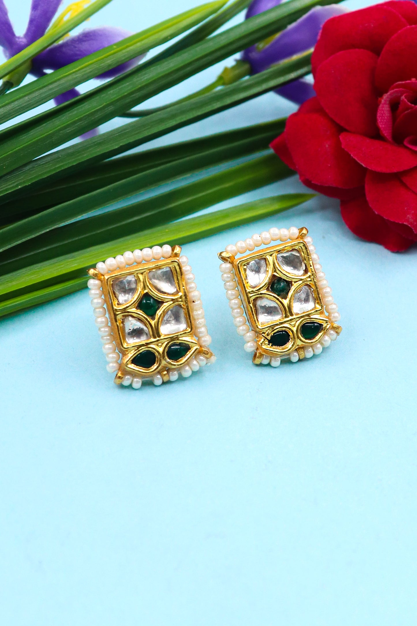 Gold-Plated Moissanite with Pearl Gemstone and  Meenakari Earring Jewelry Perfect For Gift.