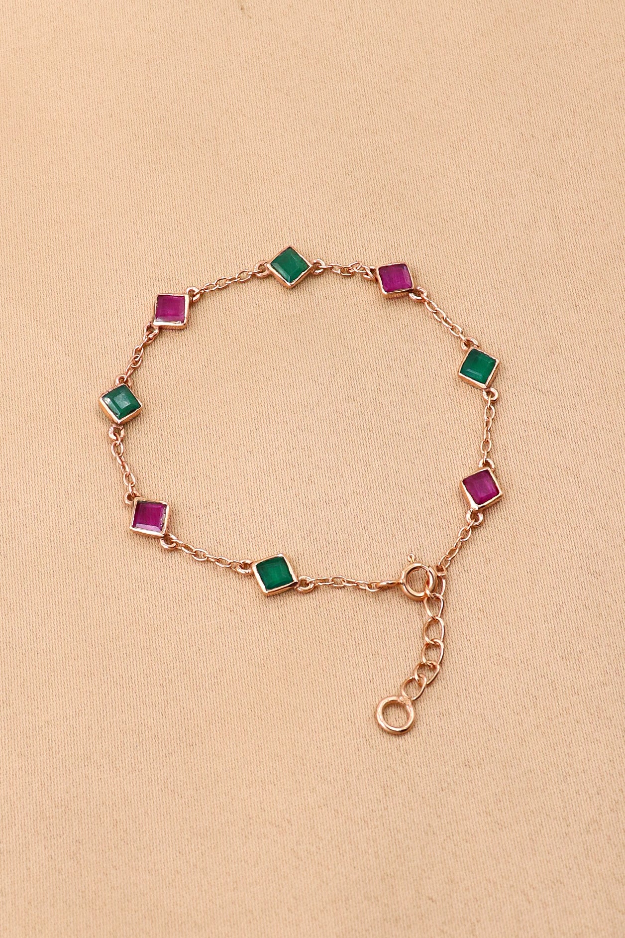 Rose Gold Plated red Green Onyx Chain Bracelet