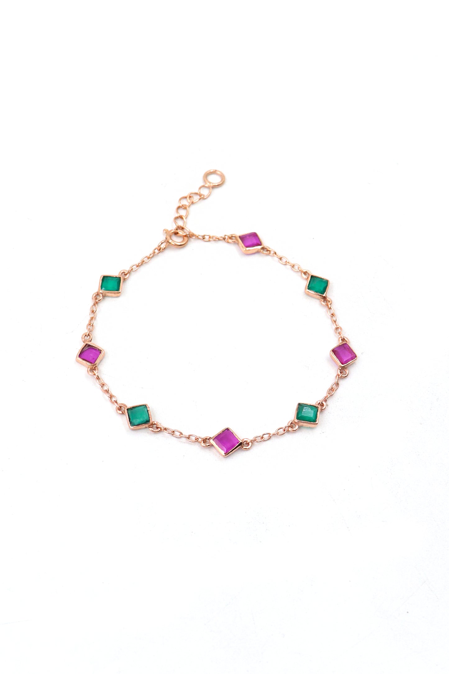 Rose Gold Plated red Green Onyx Chain Bracelet