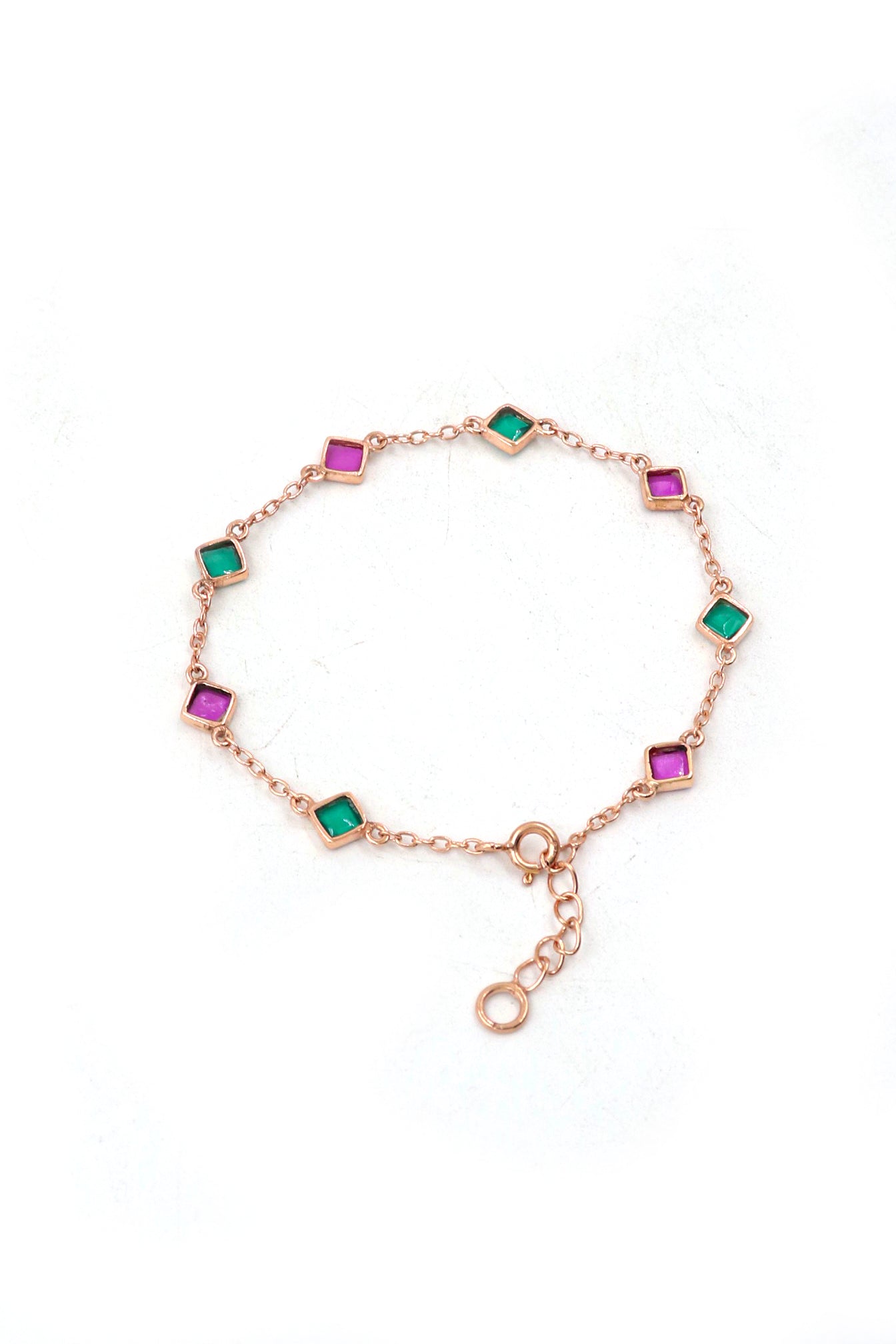 Rose Gold Plated red Green Onyx Chain Bracelet