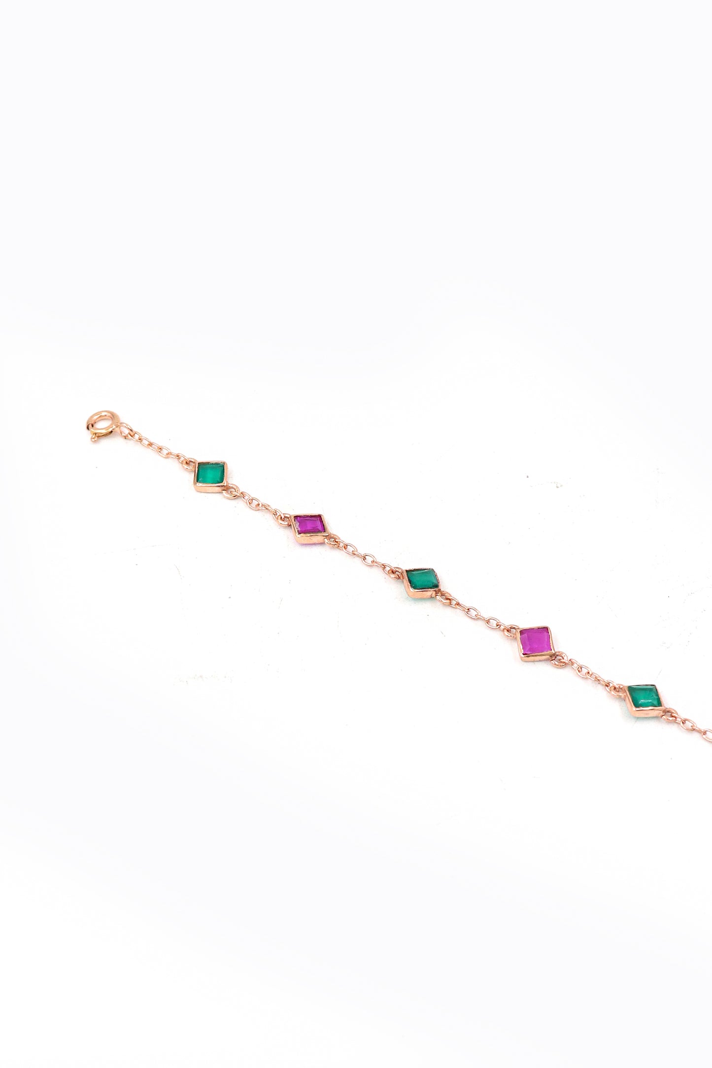 Rose Gold Plated red Green Onyx Chain Bracelet