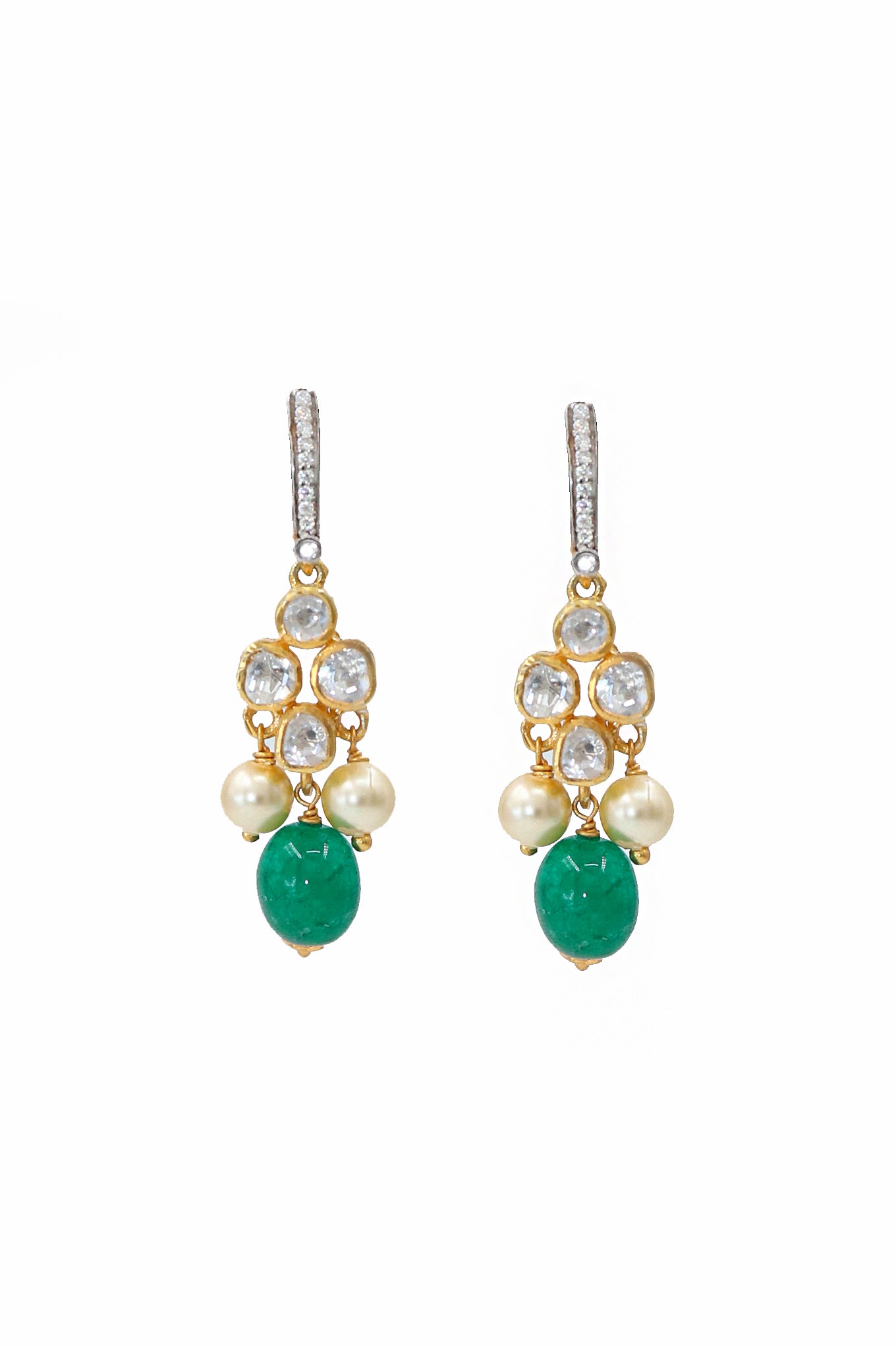 Pure Silver Gemstone Gold Plated Traditional Earring